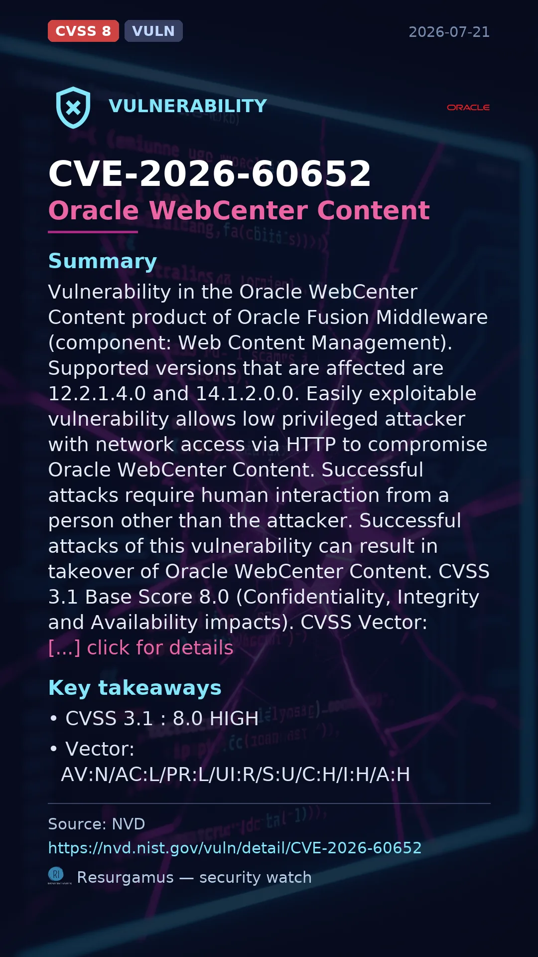 CVE-2026-60652 Oracle WebCenter Content Vulnerability