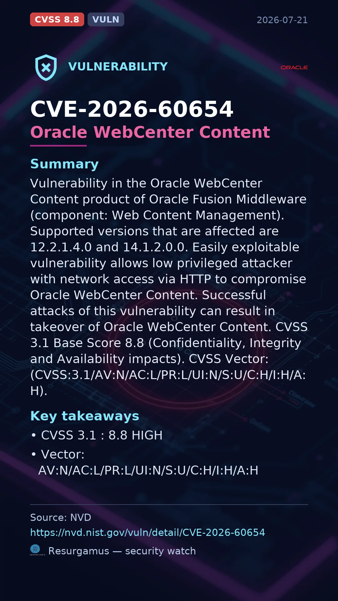 CVE-2026-60654 Oracle WebCenter Content Vulnerability