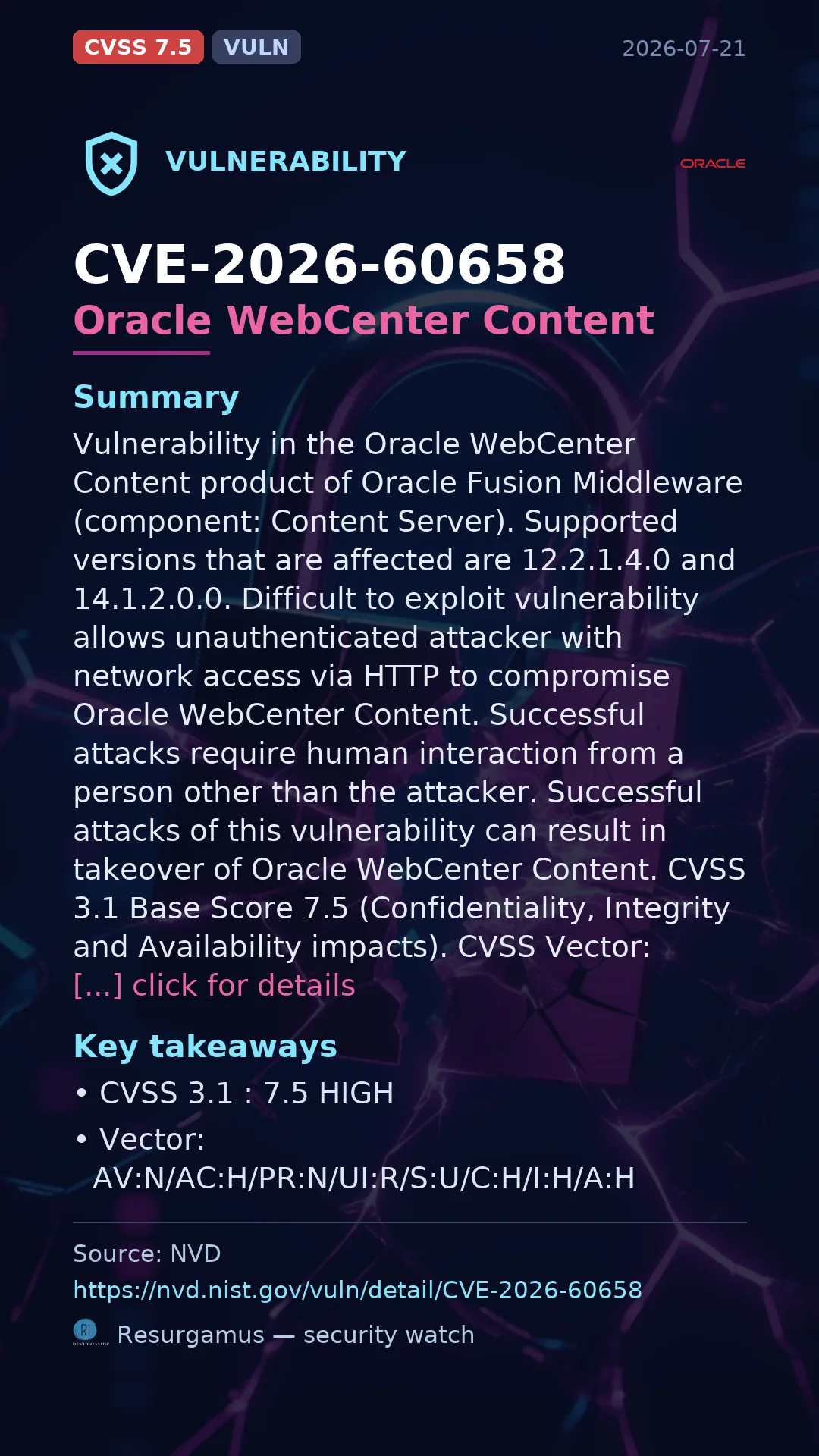 CVE-2026-60658 Oracle WebCenter Content Vulnerability