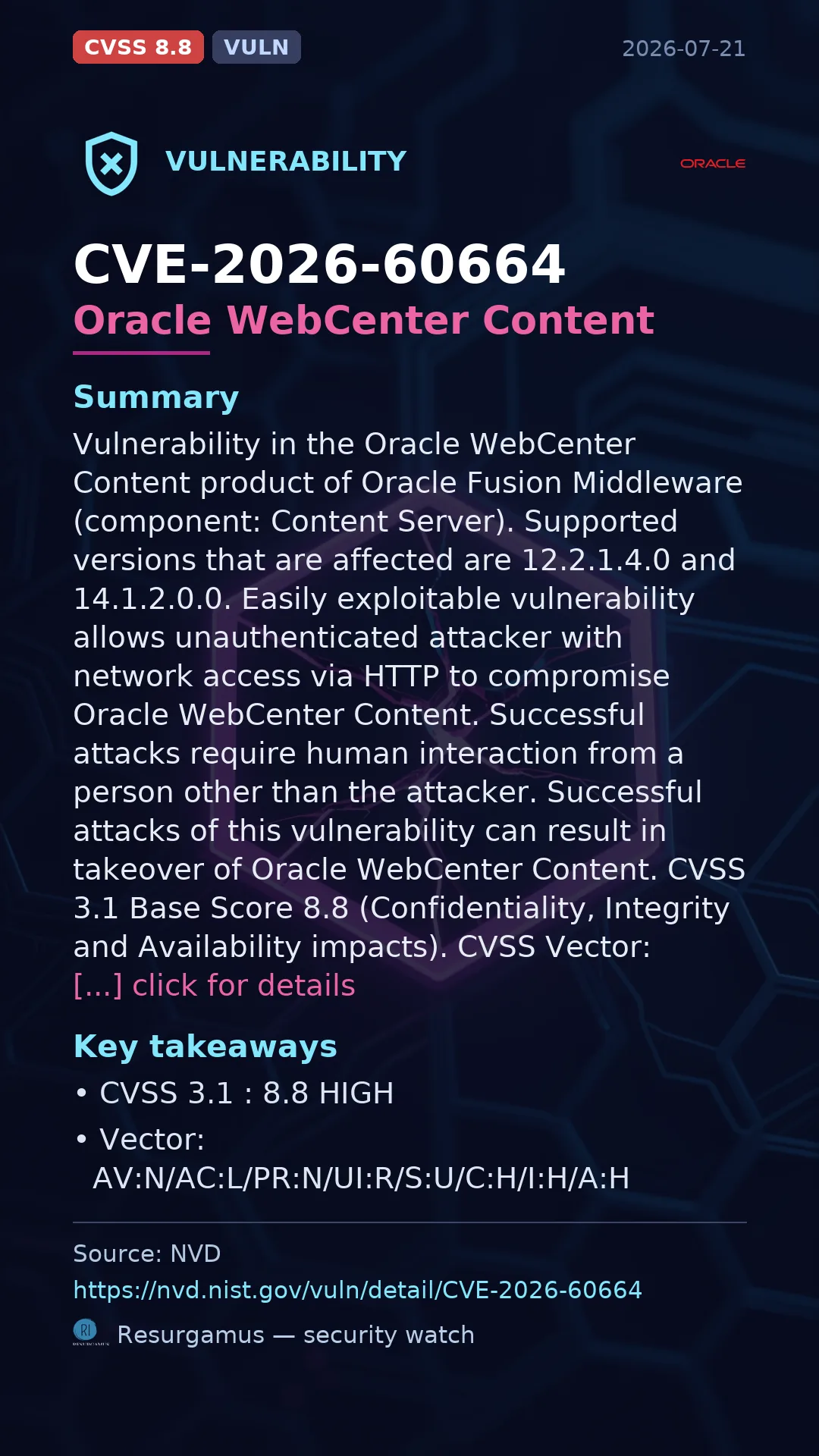 CVE-2026-60664 Oracle WebCenter Content Vulnerability