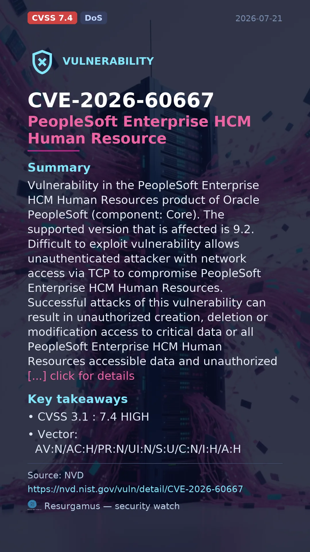 CVE-2026-60667 PeopleSoft Enterprise HCM Human Resource Vulnerability