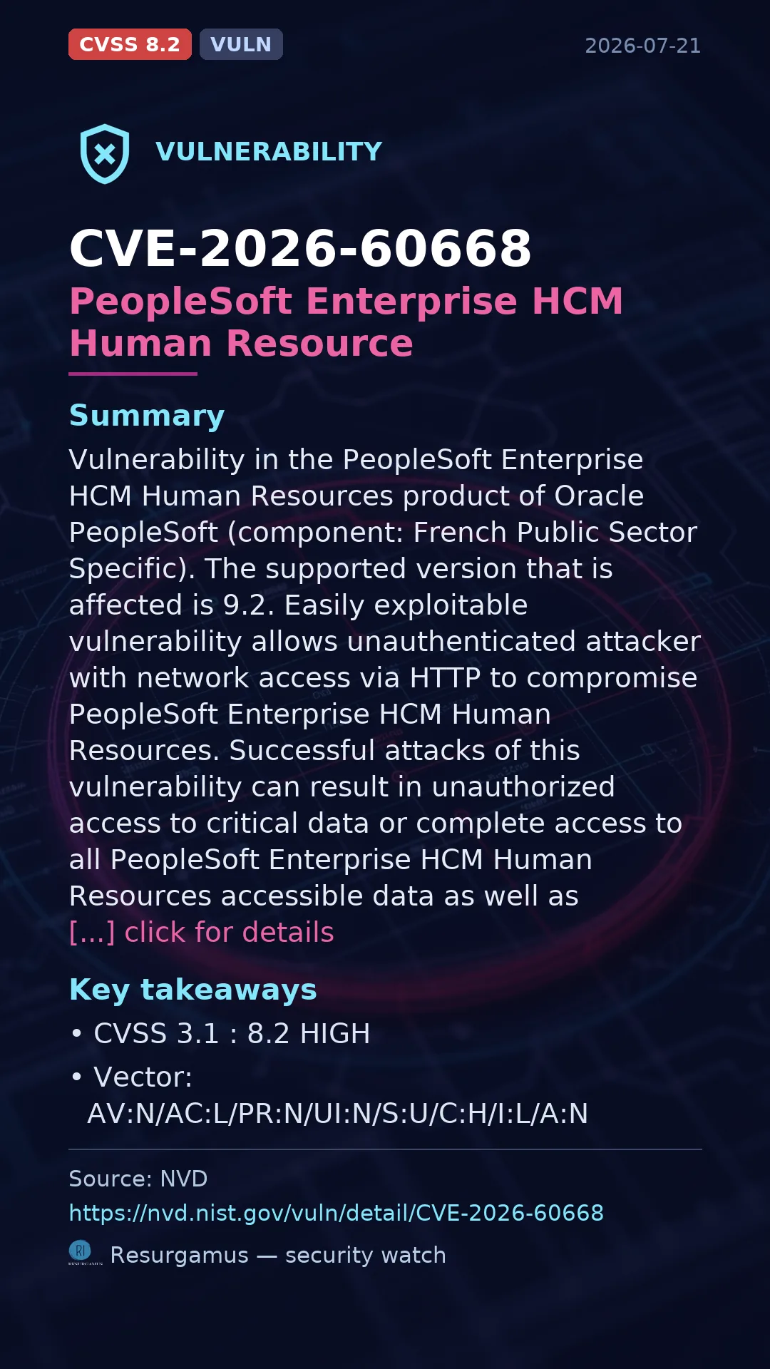 CVE-2026-60668 PeopleSoft Enterprise HCM Human Resource Vulnerability