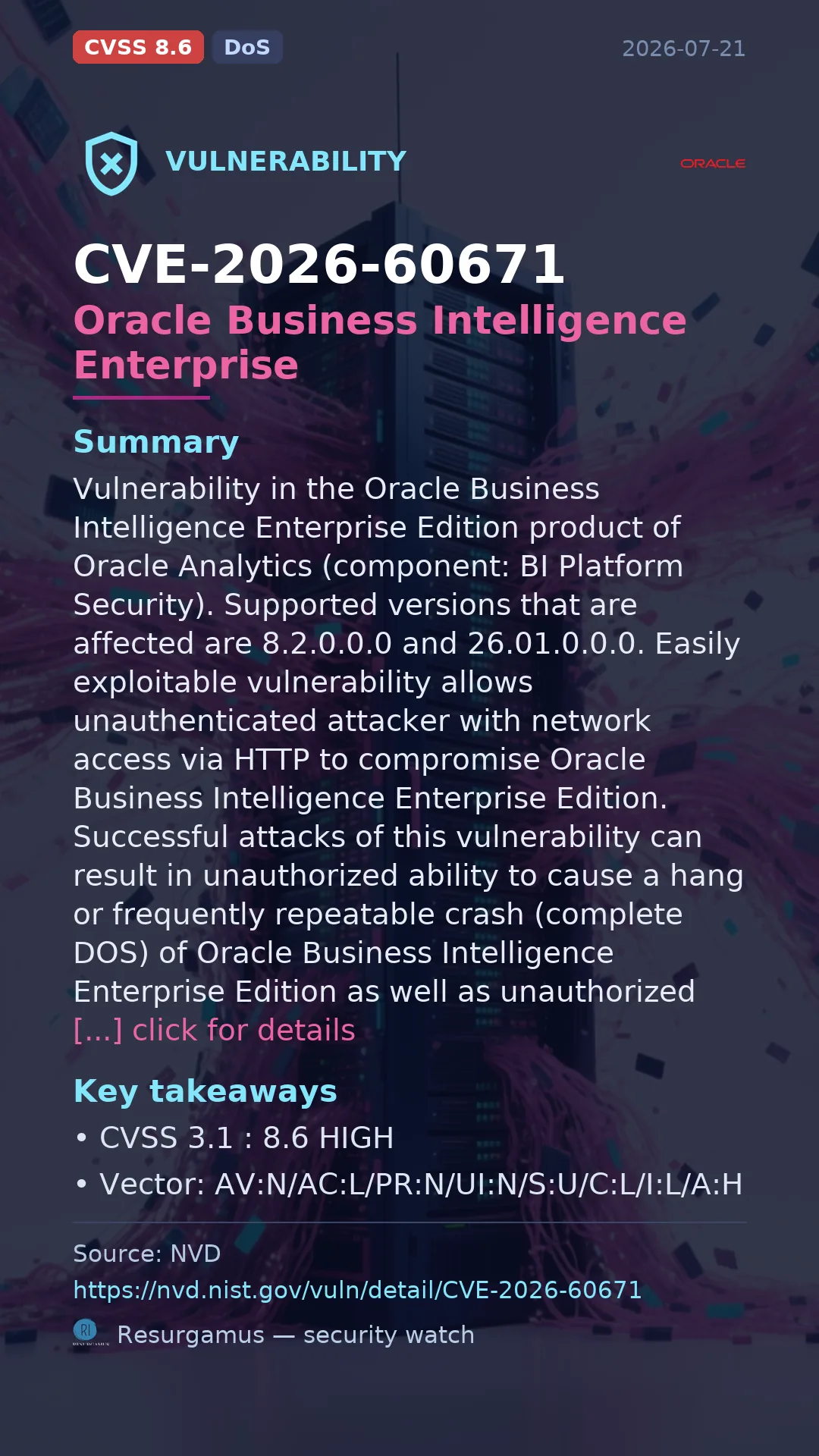 CVE-2026-60671 Oracle Business Intelligence Enterprise  Vulnerability