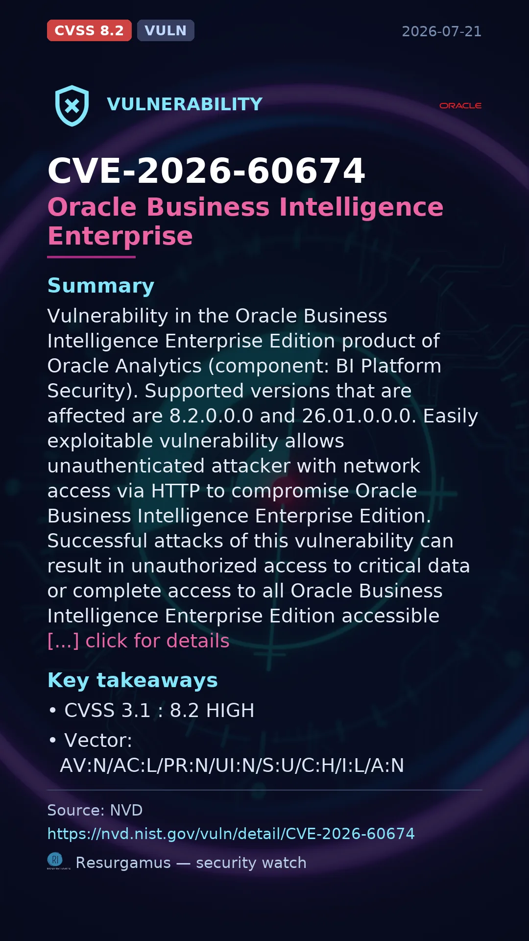 CVE-2026-60674 Oracle Business Intelligence Enterprise  Vulnerability