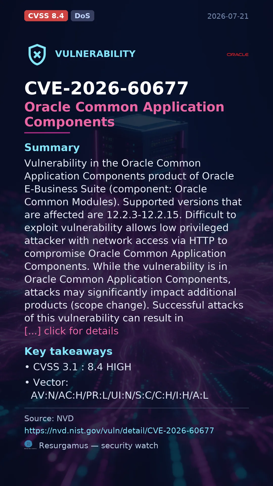 CVE-2026-60677 Oracle Common Application Components Vulnerability