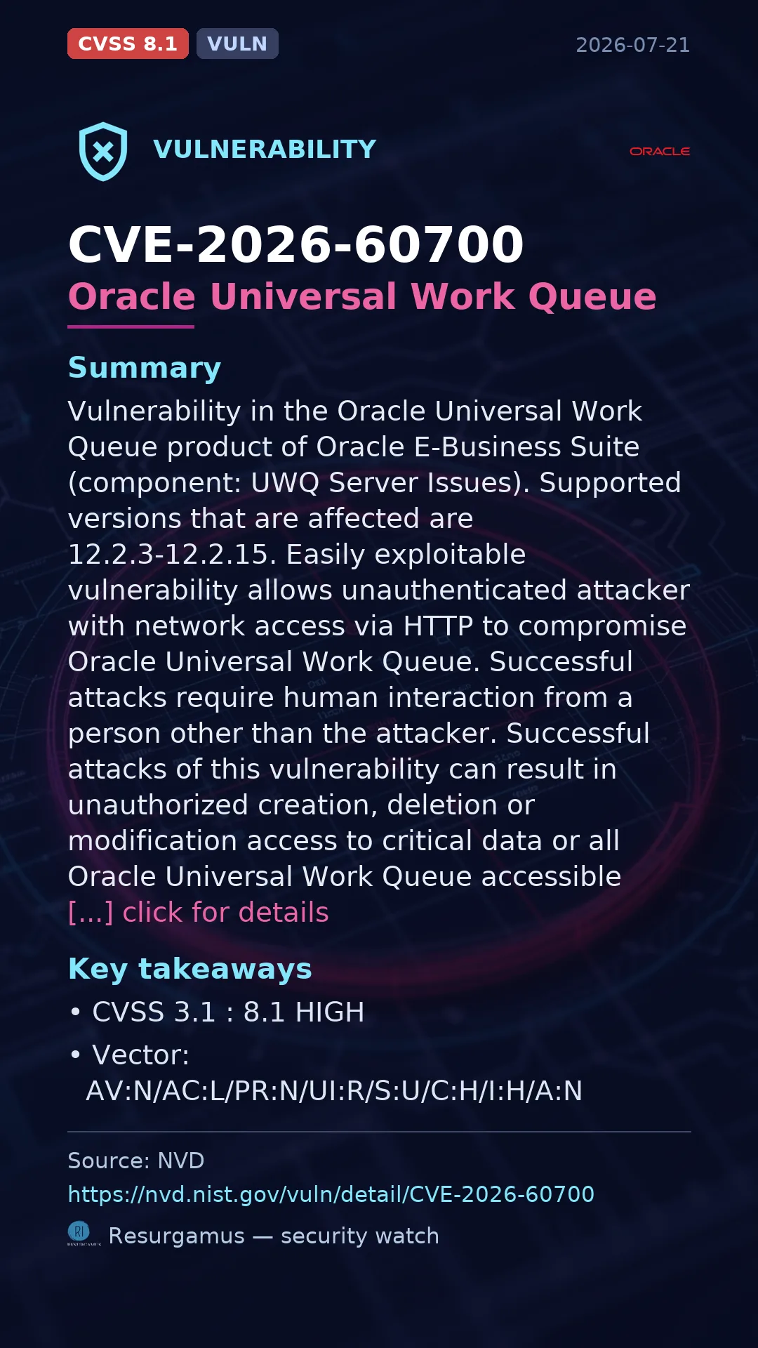 CVE-2026-60700 Oracle Universal Work Queue Vulnerability