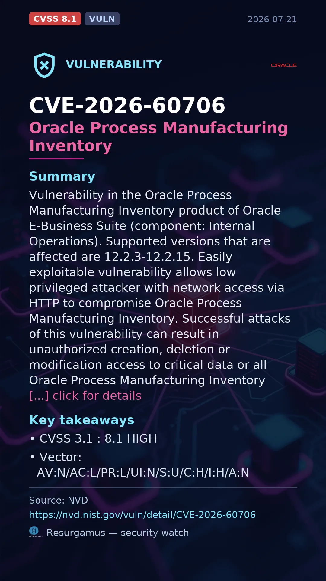 CVE-2026-60706 Oracle Process Manufacturing Inventory Vulnerability