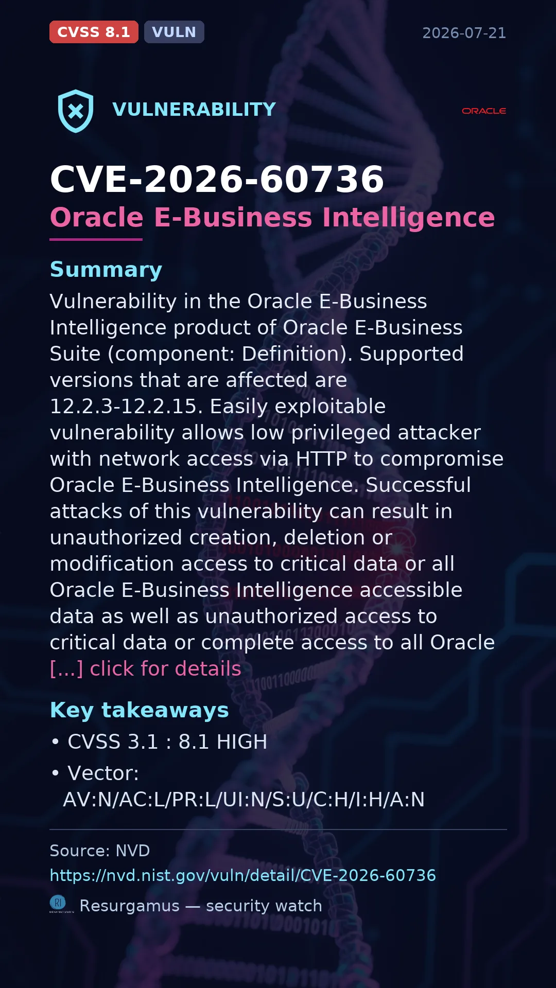 CVE-2026-60736 Oracle E-Business Intelligence Vulnerability
