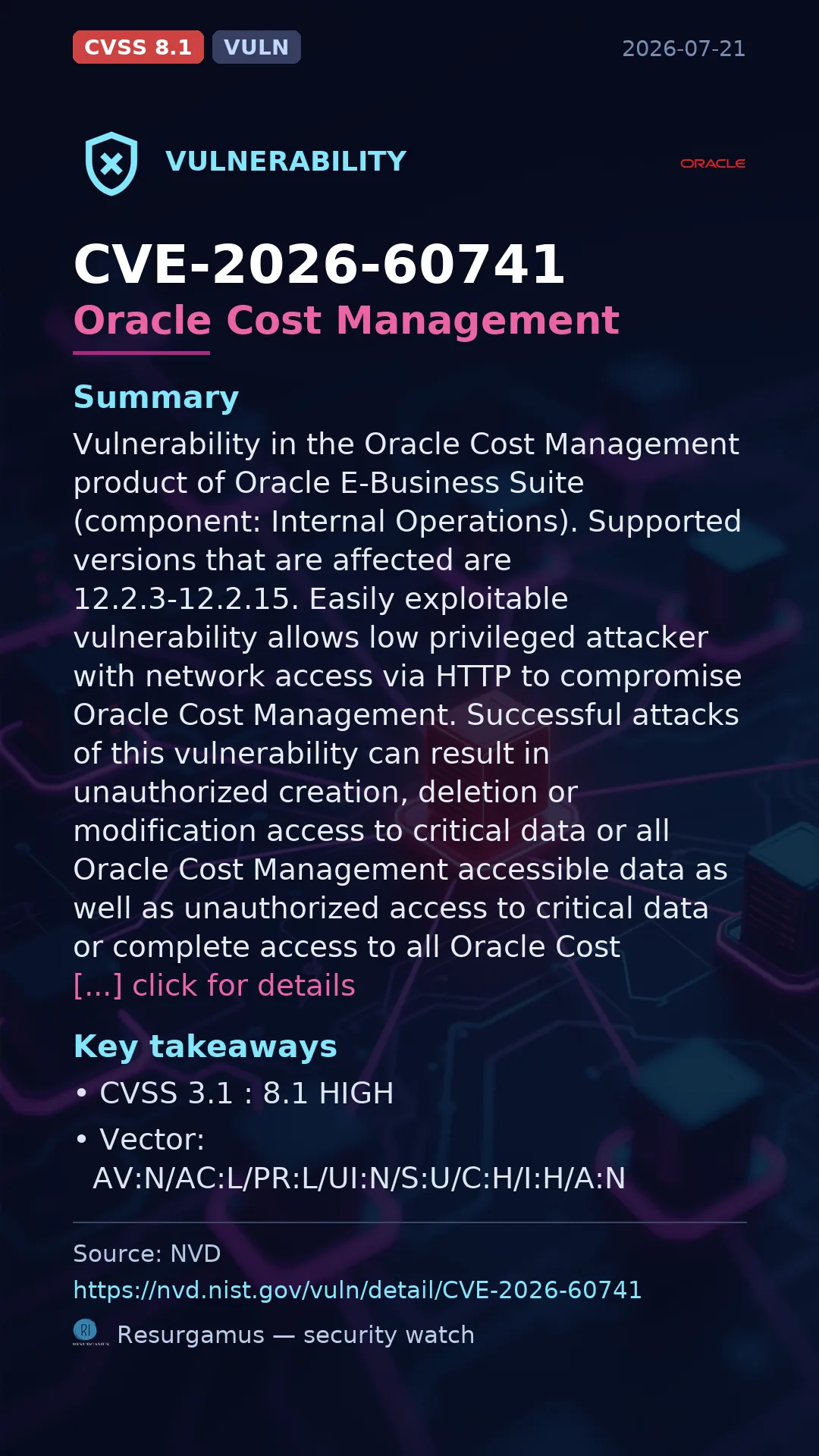 CVE-2026-60741 Oracle Cost Management Vulnerability