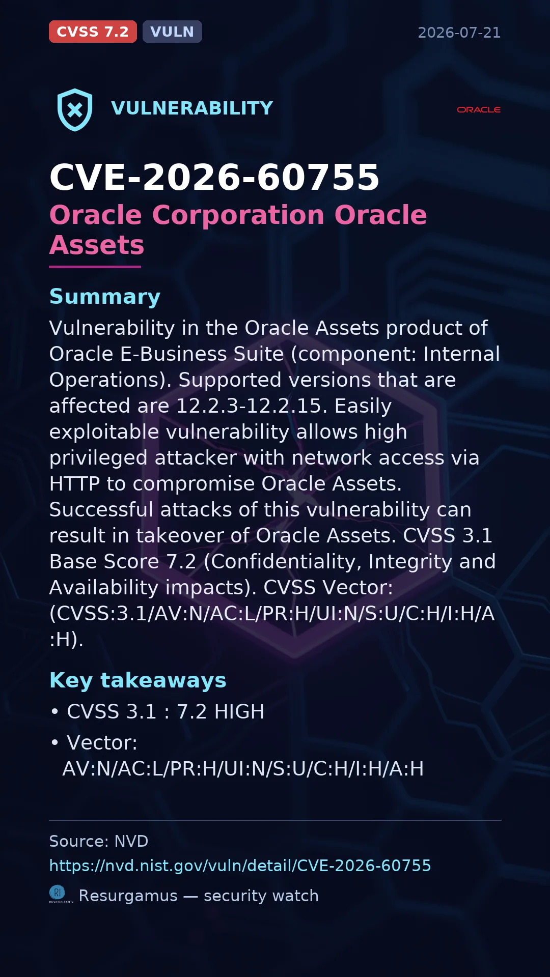 CVE-2026-60755 Oracle Corporation Oracle Assets Vulnerability