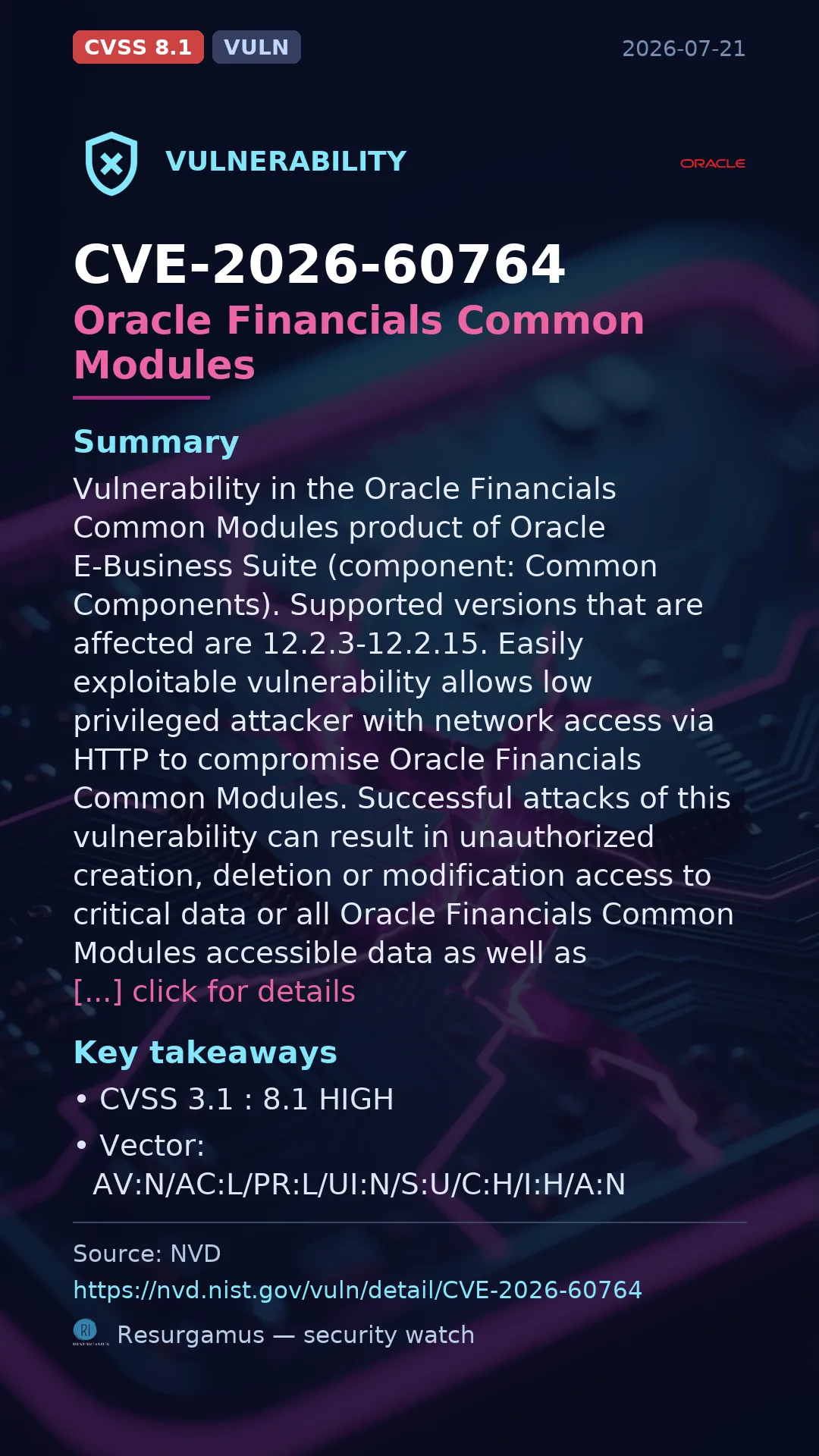 CVE-2026-60764 Oracle Financials Common Modules Vulnerability