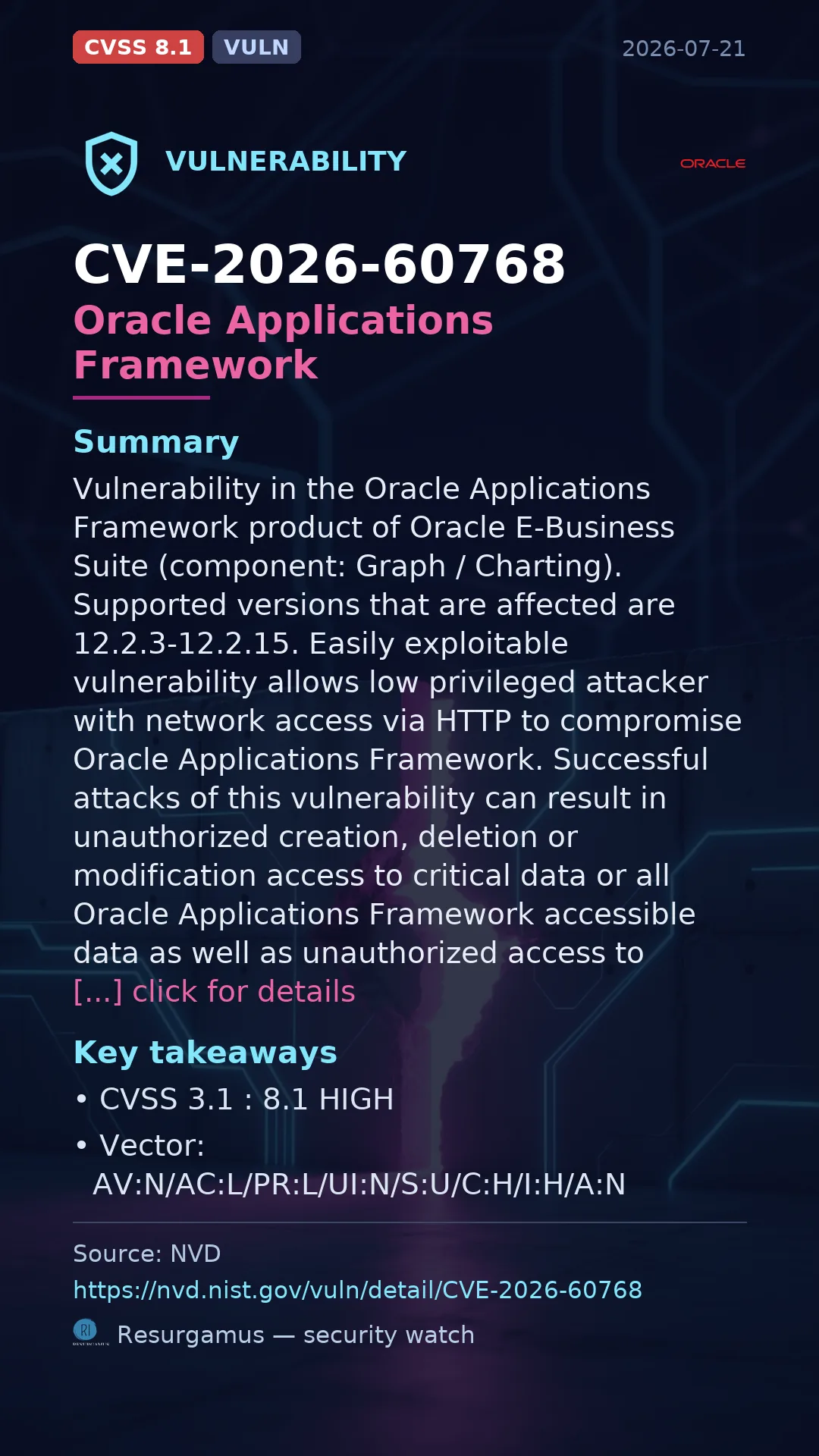 CVE-2026-60768 Oracle Applications Framework Vulnerability
