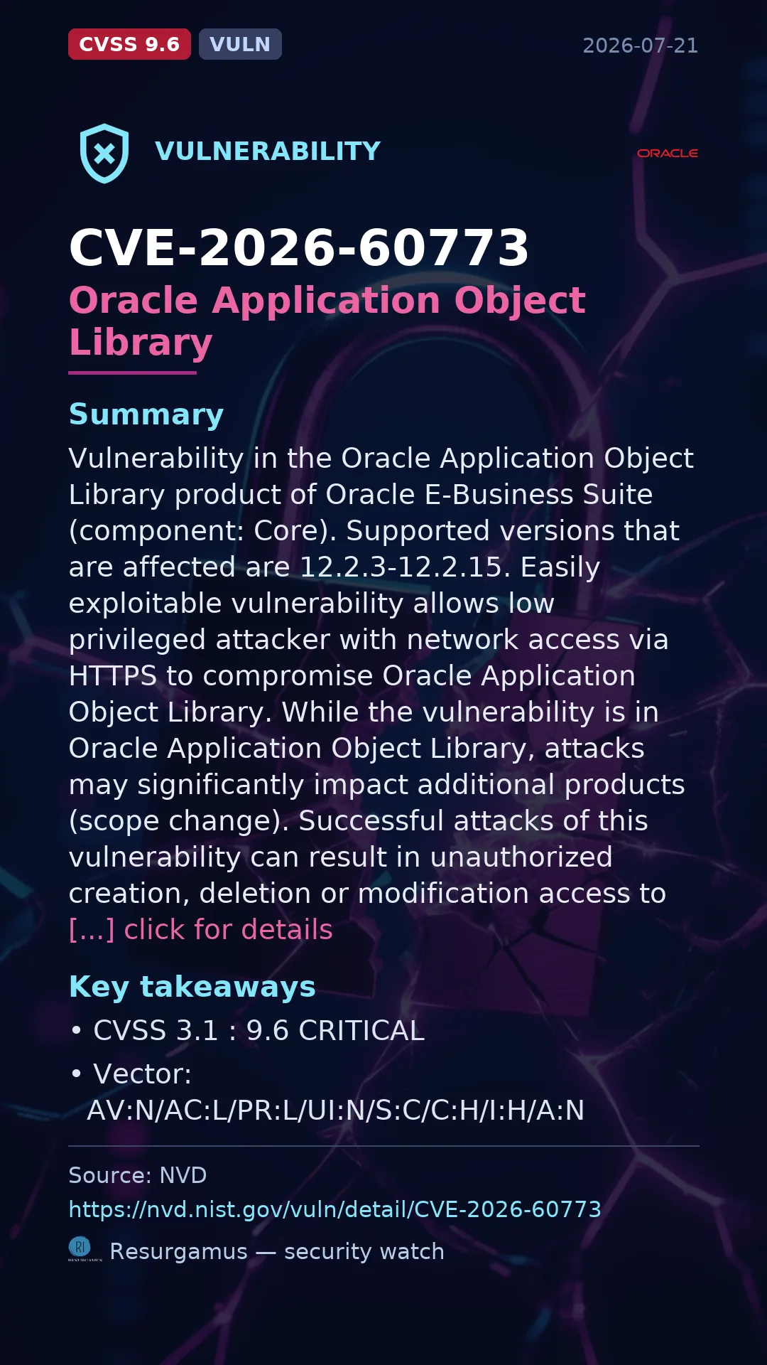 CVE-2026-60773 Oracle Application Object Library Vulnerability