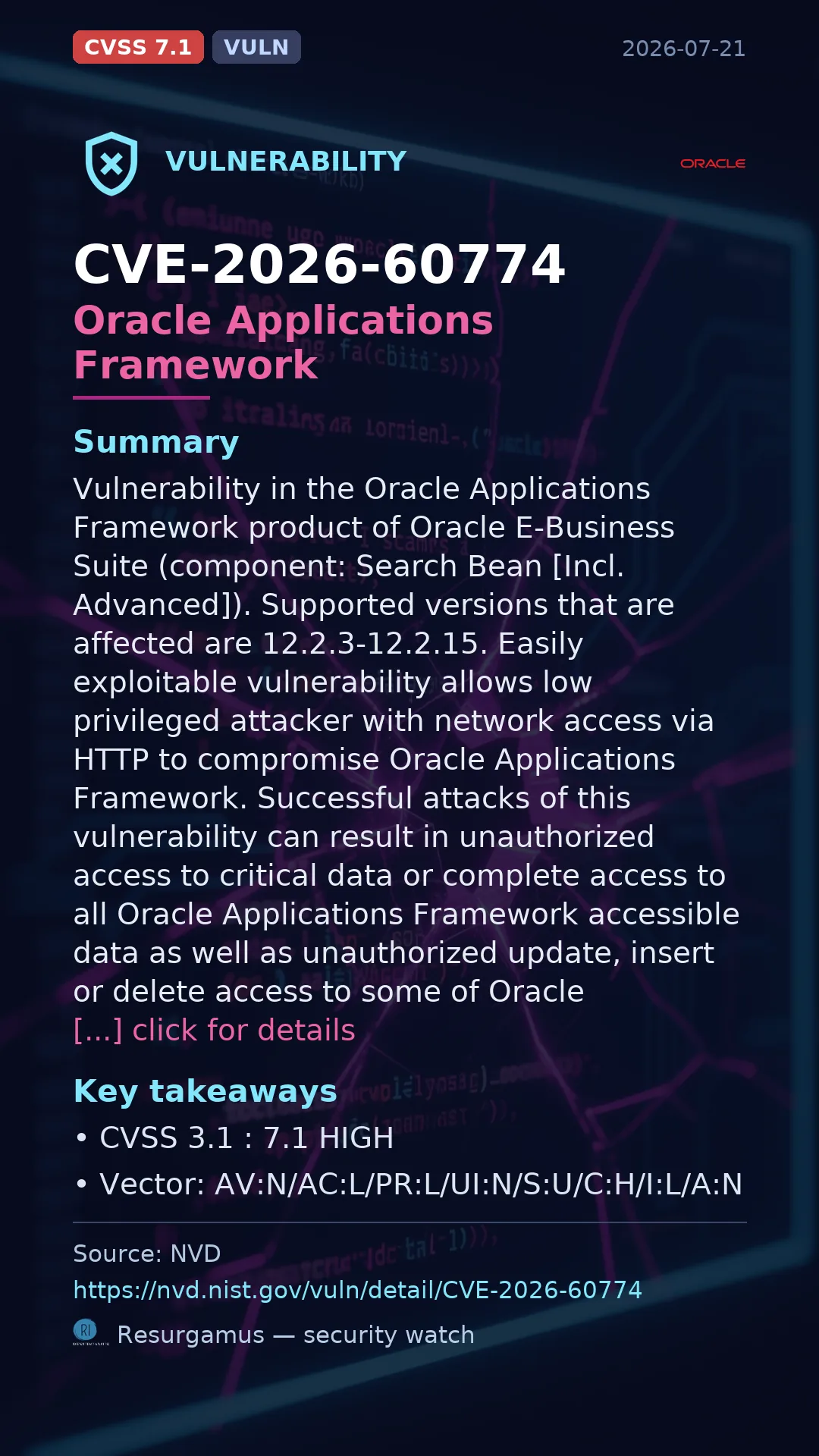 CVE-2026-60774 Oracle Applications Framework Vulnerability