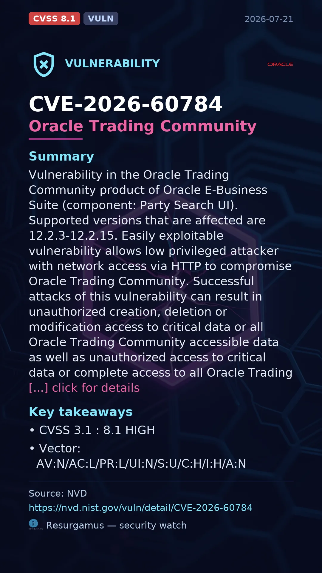 CVE-2026-60784 Oracle Trading Community Vulnerability