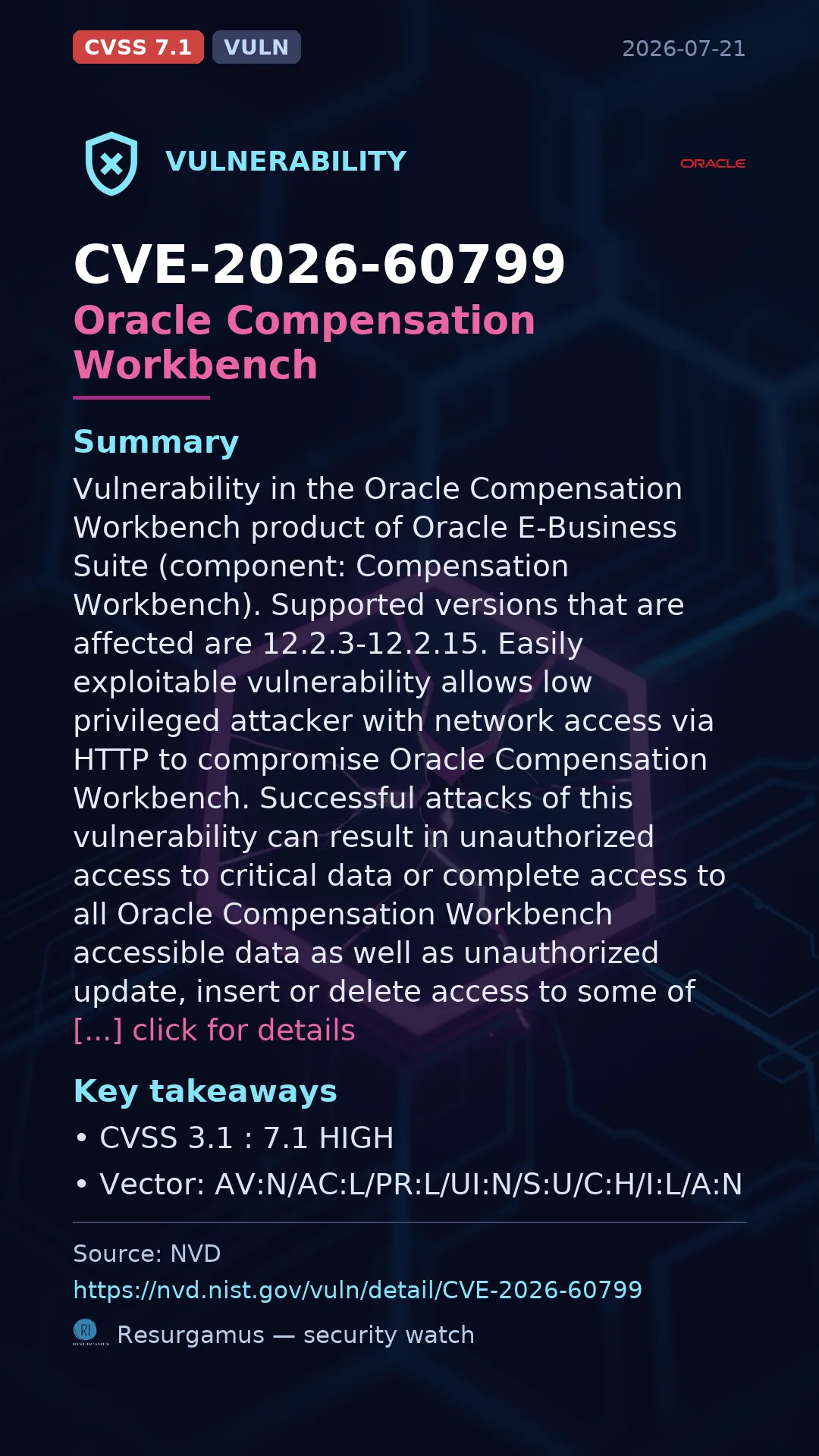 CVE-2026-60799 Oracle Compensation Workbench Vulnerability