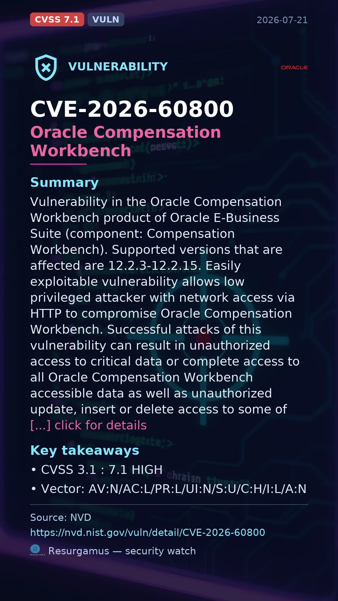 CVE-2026-60800 Oracle Compensation Workbench Vulnerability