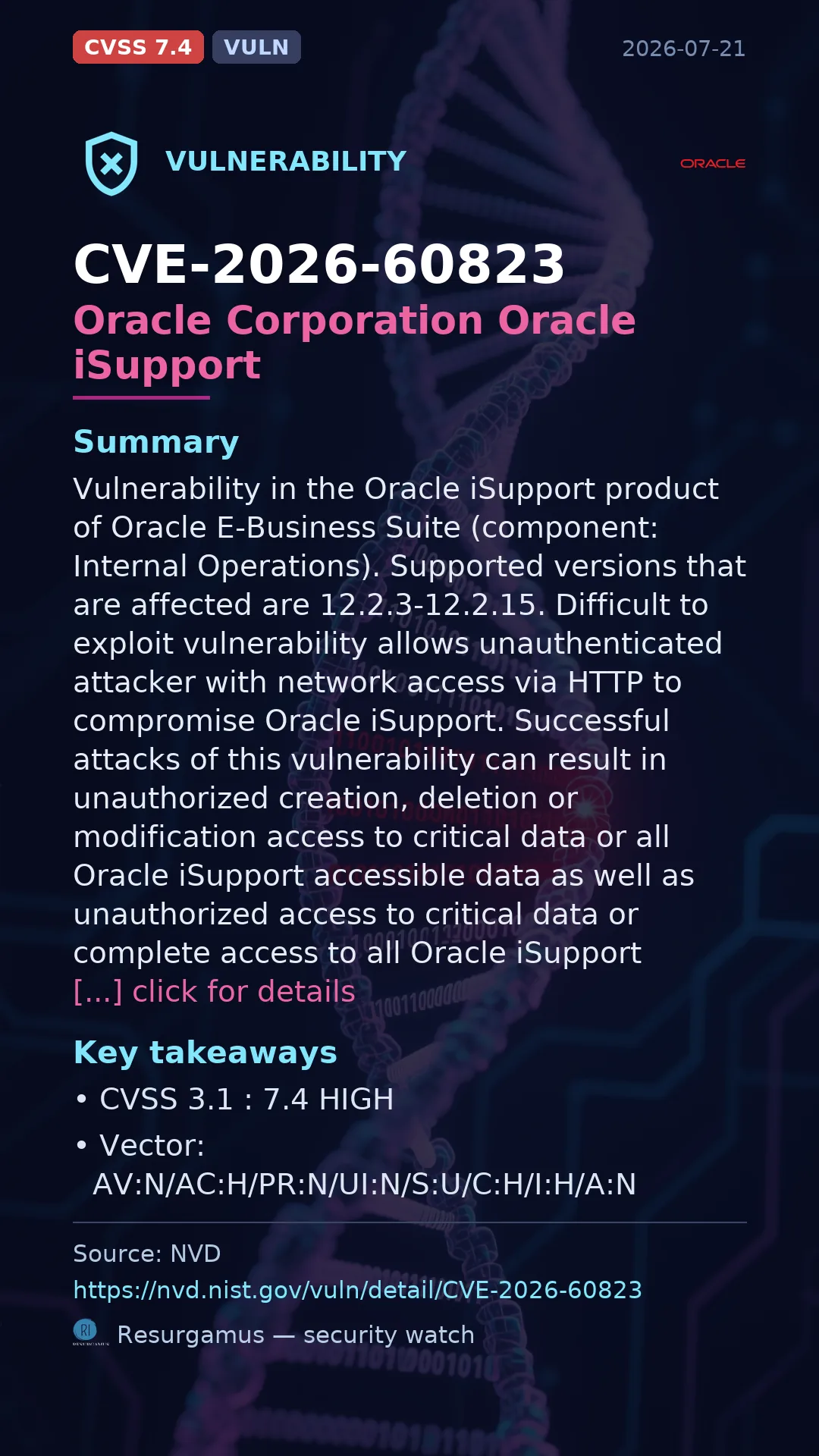 CVE-2026-60823 Oracle Corporation Oracle iSupport Vulnerability