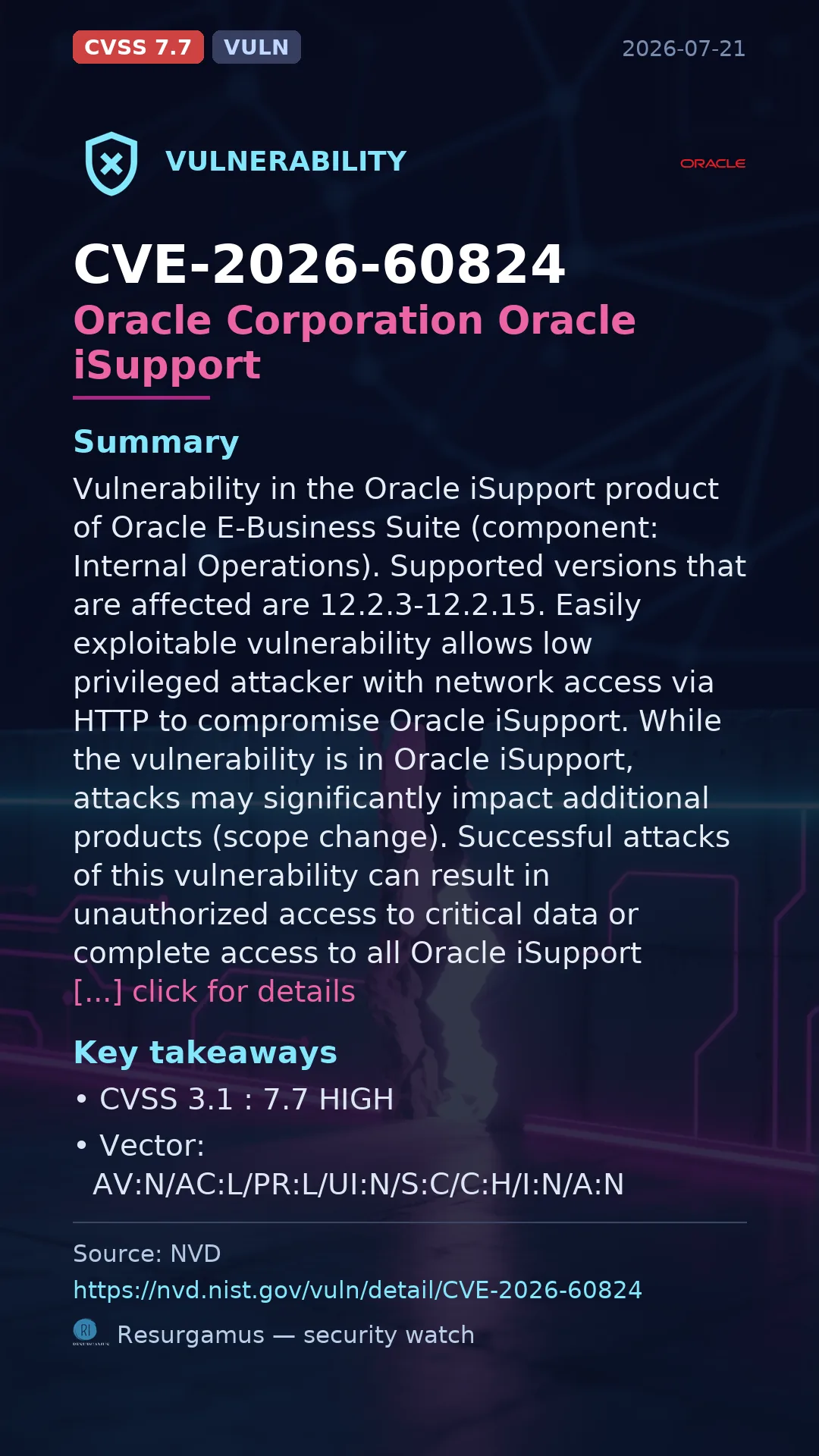 CVE-2026-60824 Oracle Corporation Oracle iSupport Vulnerability