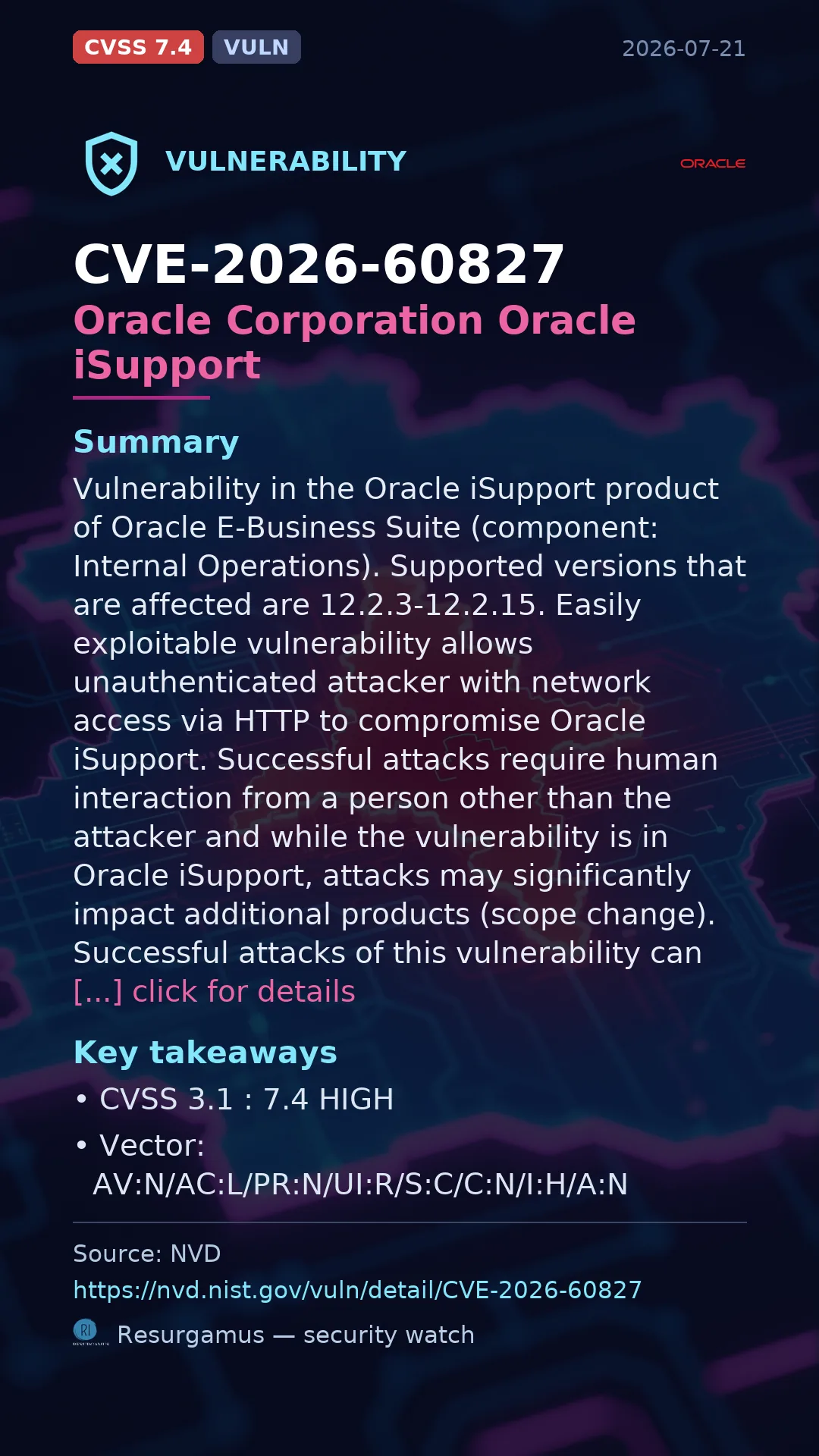 CVE-2026-60827 Oracle Corporation Oracle iSupport Vulnerability