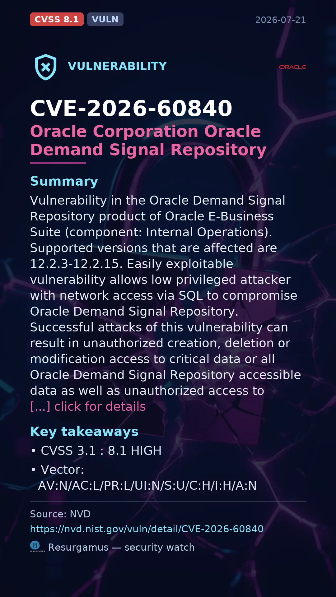 CVE-2026-60840 Oracle Corporation Oracle Demand Signal Repository Vulnerability