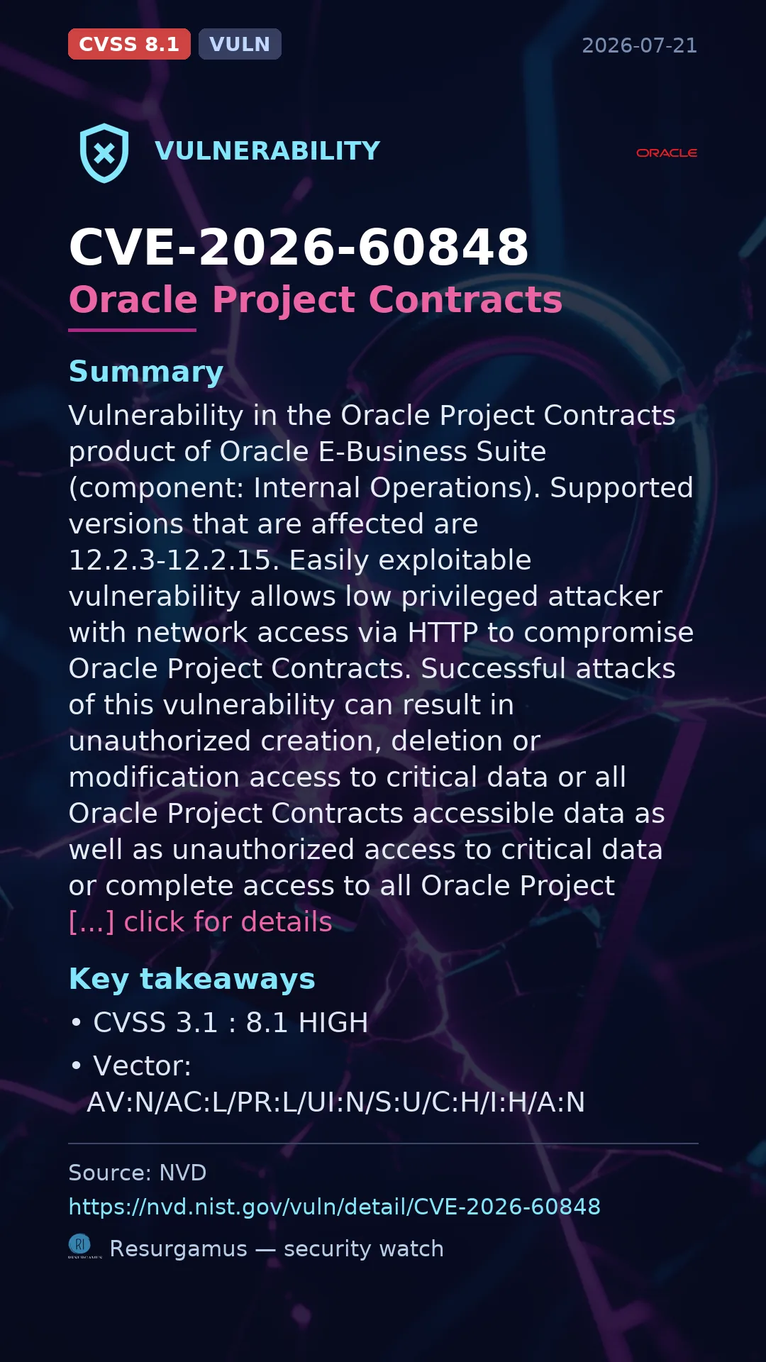 CVE-2026-60848 Oracle Project Contracts Vulnerability