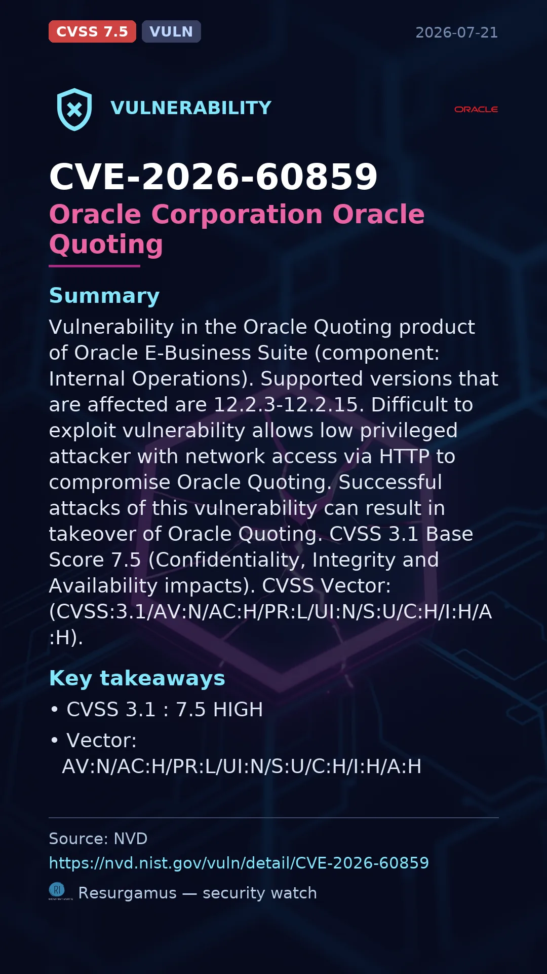 CVE-2026-60859 Oracle Corporation Oracle Quoting Vulnerability
