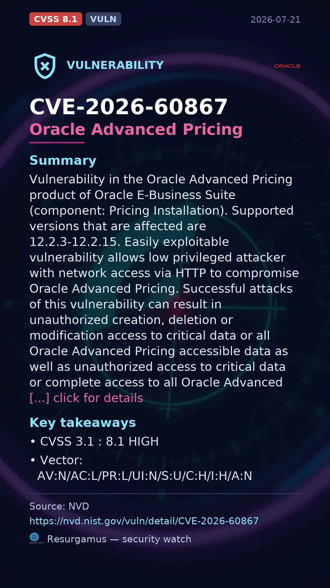 CVE-2026-60867 Oracle Advanced Pricing Vulnerability