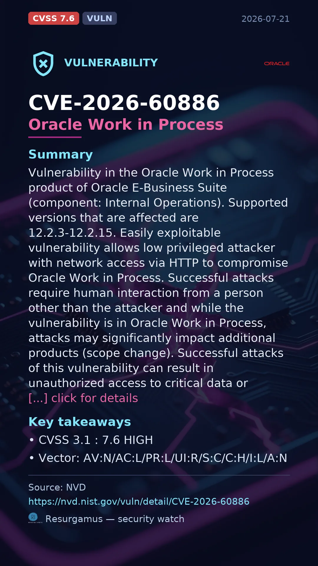 CVE-2026-60886 Oracle Work in Process Vulnerability