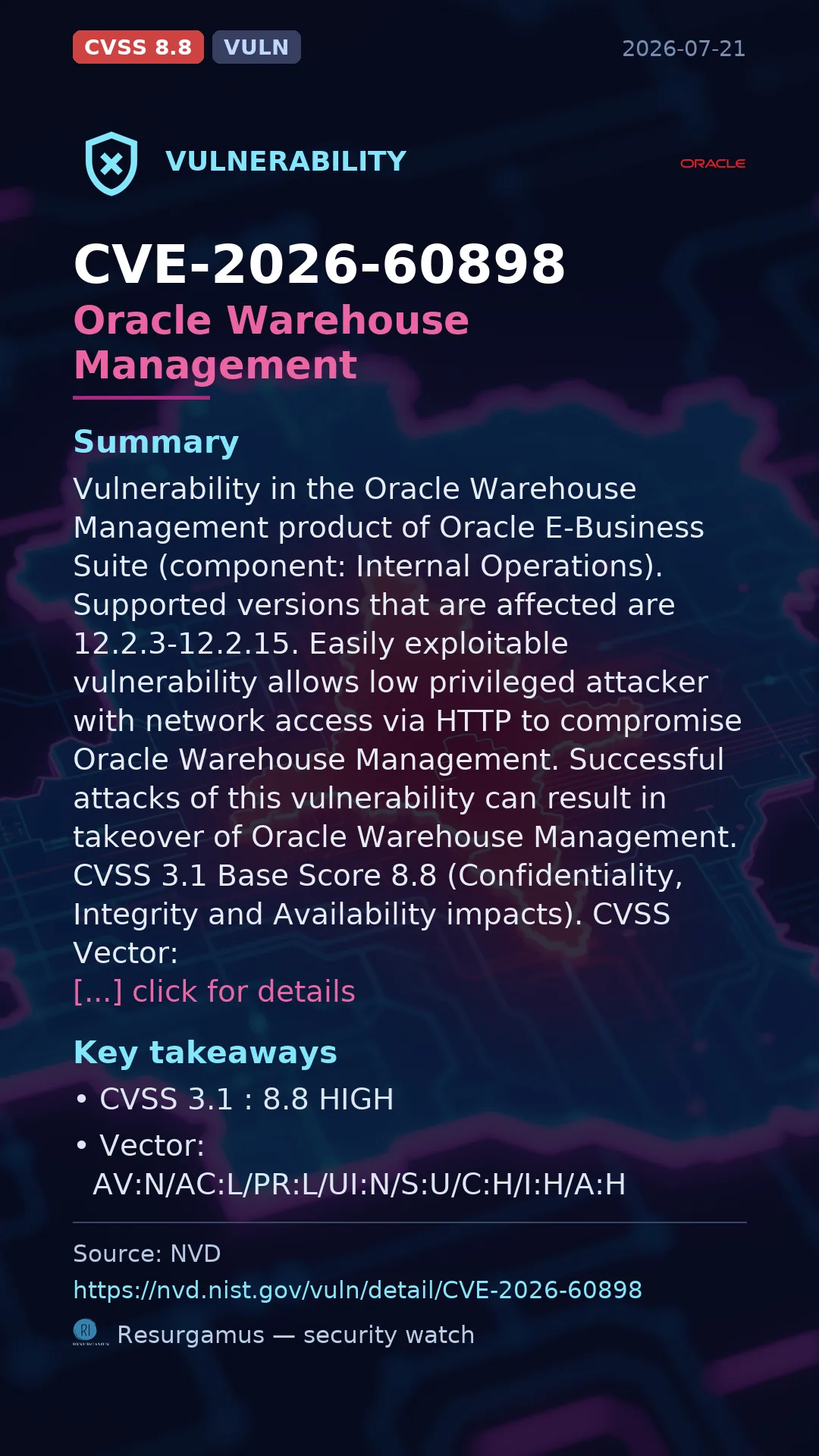 CVE-2026-60898 Oracle Warehouse Management Vulnerability