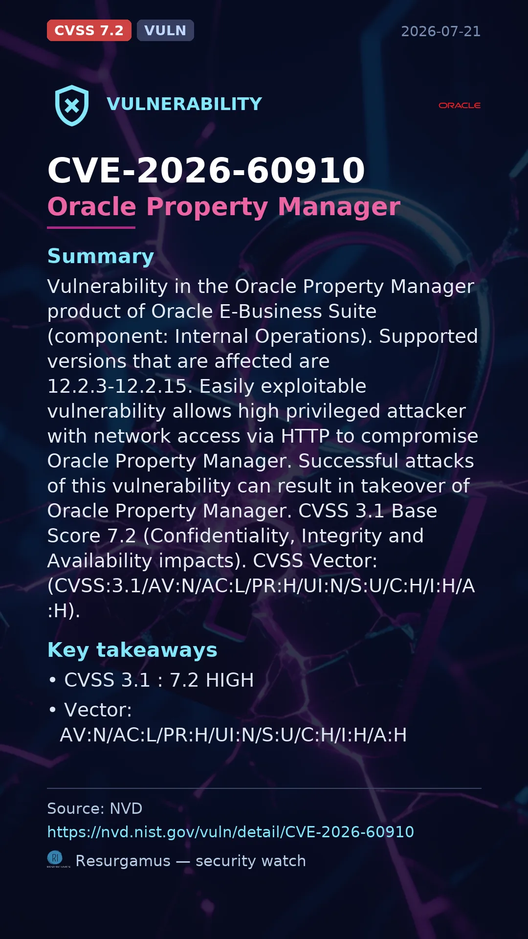CVE-2026-60910 Oracle Property Manager Vulnerability