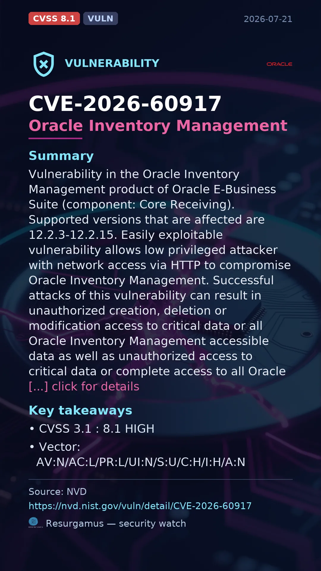 CVE-2026-60917 Oracle Inventory Management Vulnerability