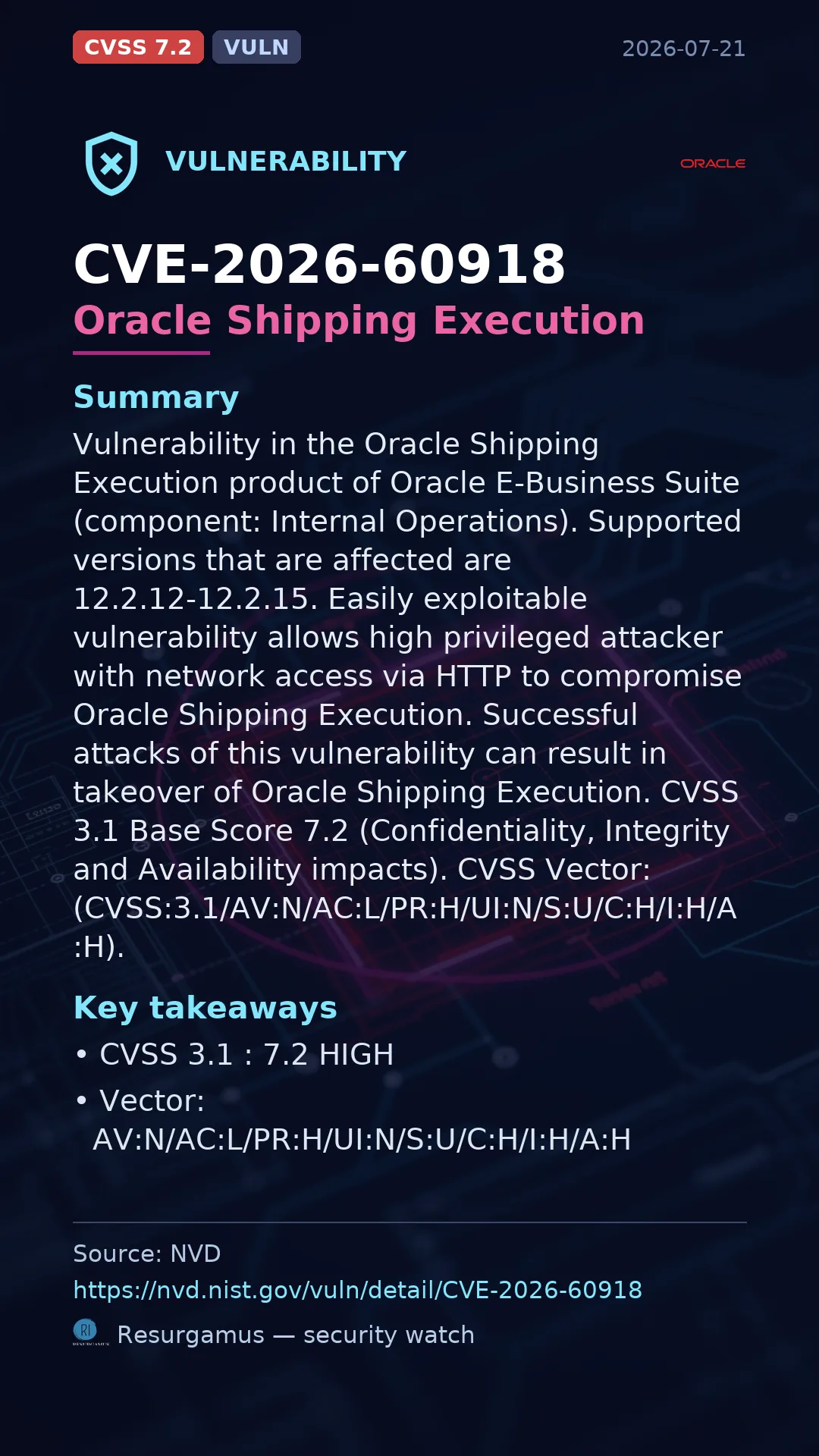 CVE-2026-60918 Oracle Shipping Execution Vulnerability