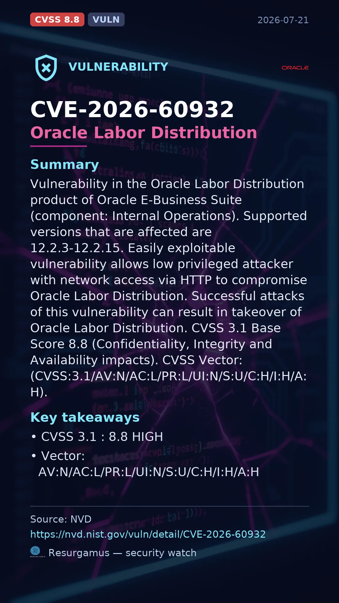 CVE-2026-60932 Oracle Labor Distribution Vulnerability