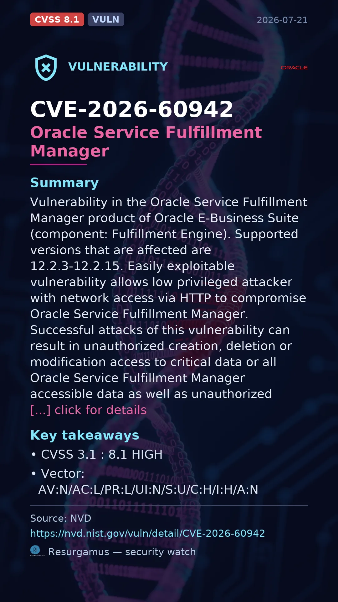CVE-2026-60942 Oracle Service Fulfillment Manager Vulnerability