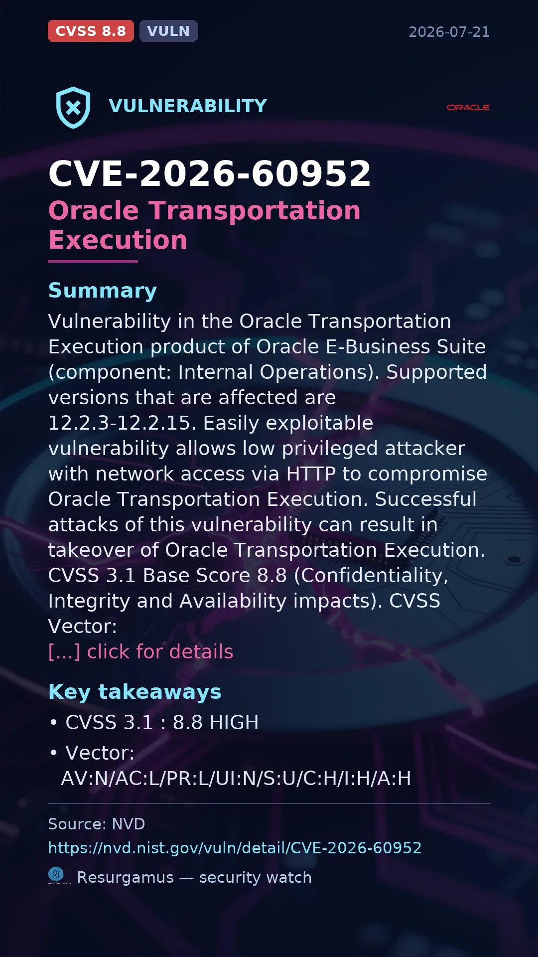 CVE-2026-60952 Oracle Transportation Execution Vulnerability
