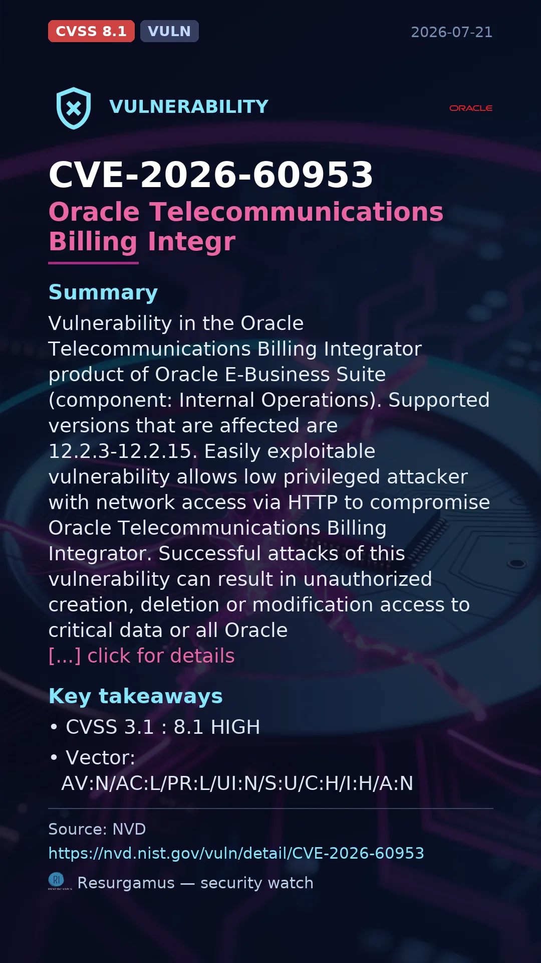 CVE-2026-60953 Oracle Telecommunications Billing Integr Vulnerability