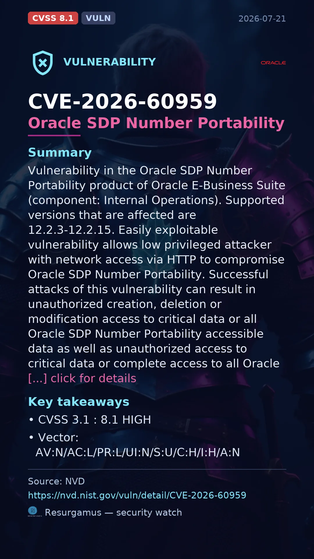 CVE-2026-60959 Oracle SDP Number Portability Vulnerability