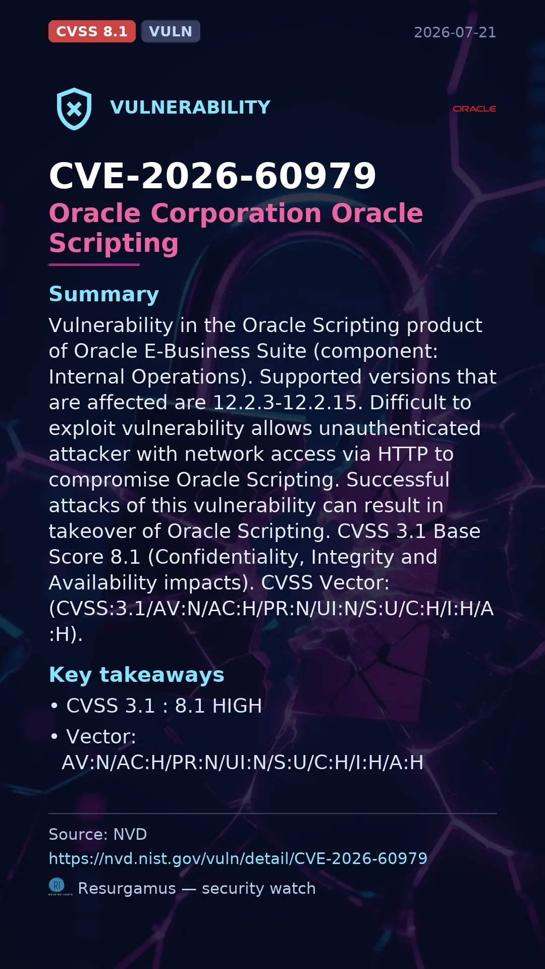 CVE-2026-60979 Oracle Corporation Oracle Scripting Vulnerability