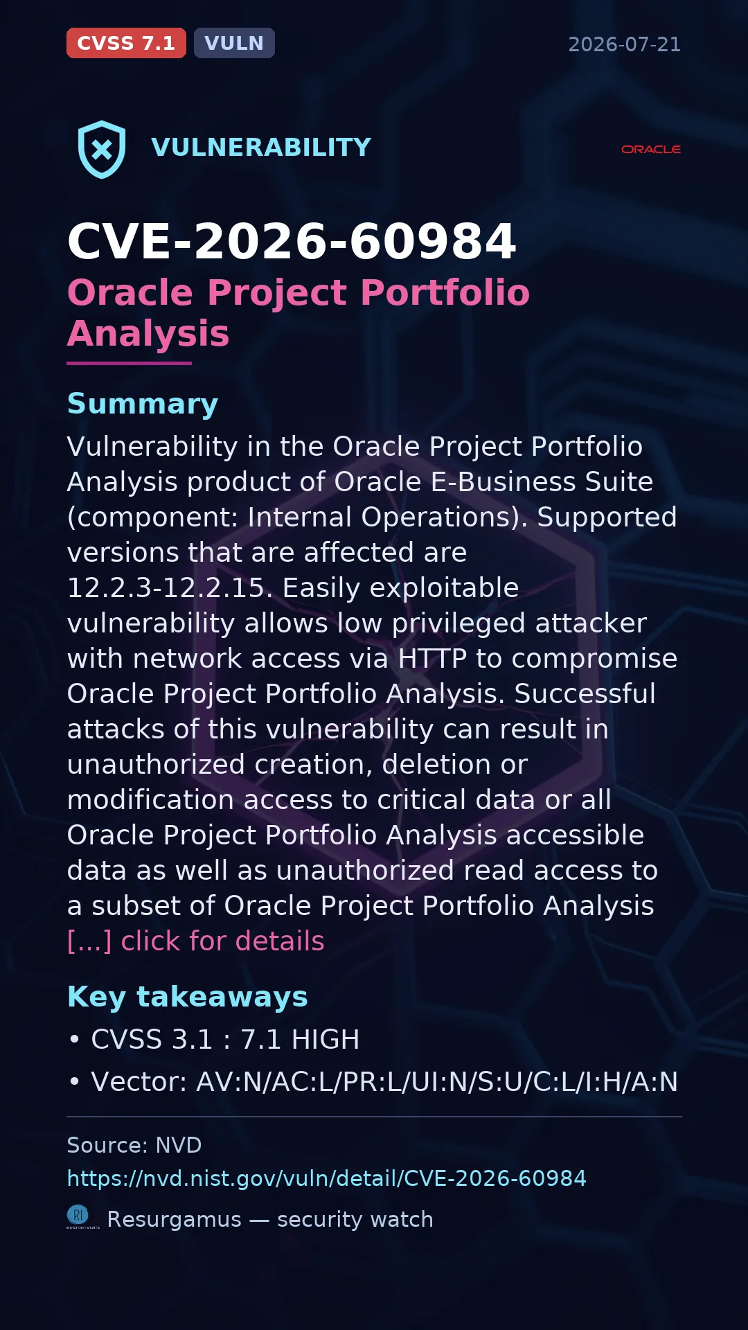 CVE-2026-60984 Oracle Project Portfolio Analysis Vulnerability
