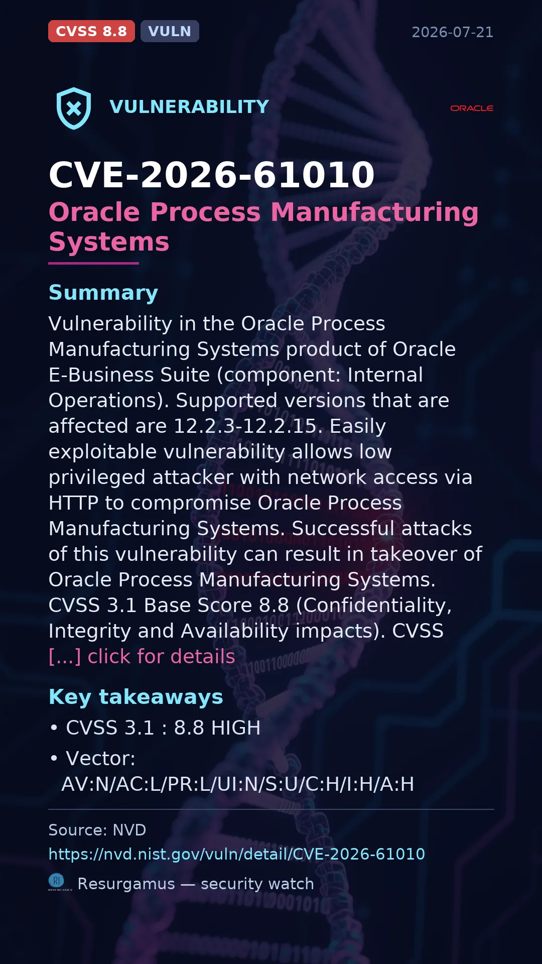 CVE-2026-61010 Oracle Process Manufacturing Systems Vulnerability