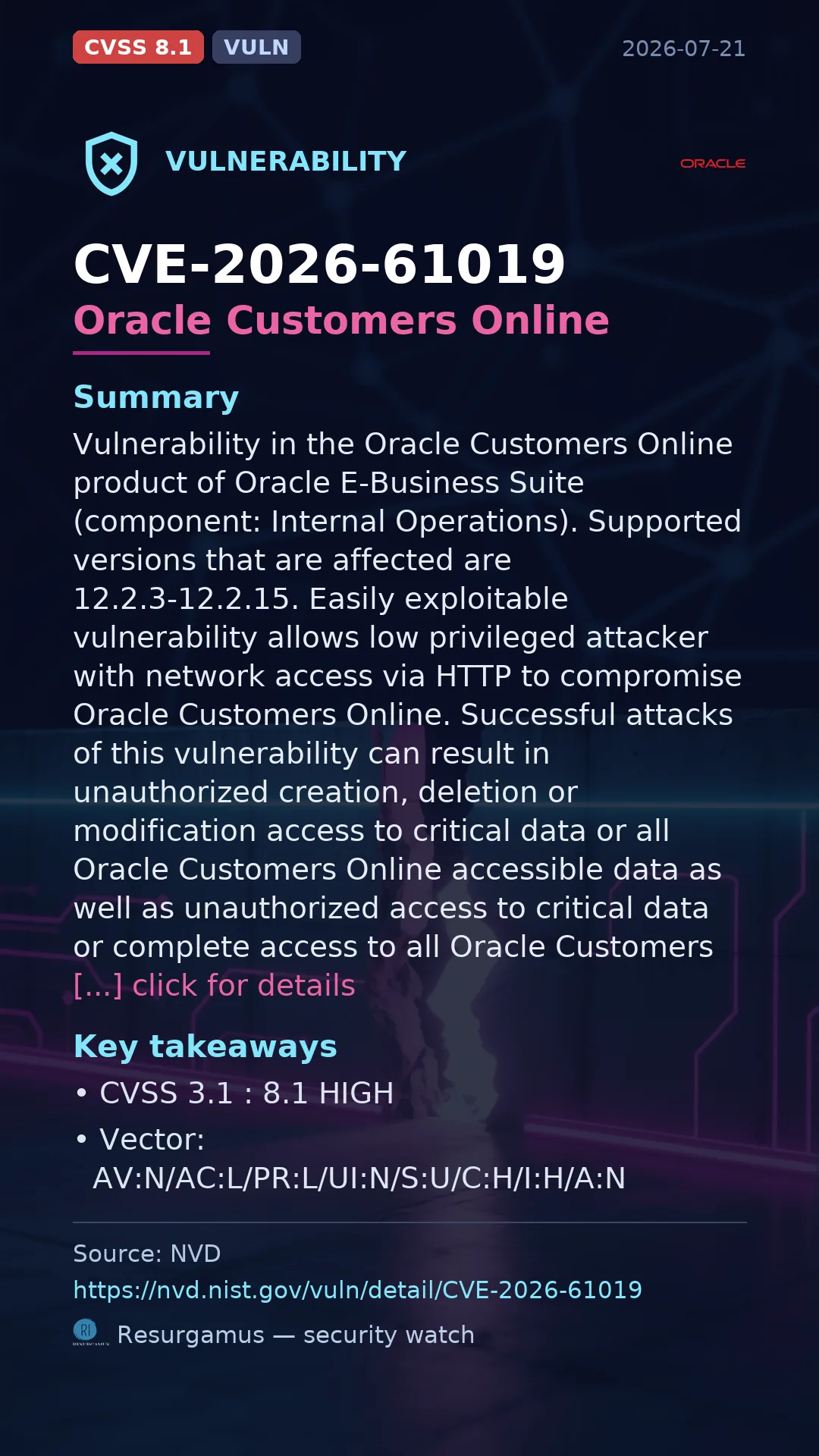 CVE-2026-61019 Oracle Customers Online Vulnerability