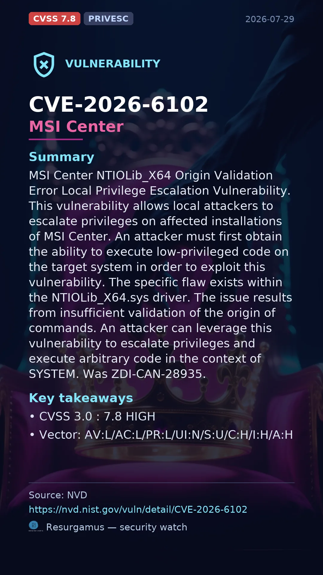 CVE-2026-6102 MSI Center Vulnerability
