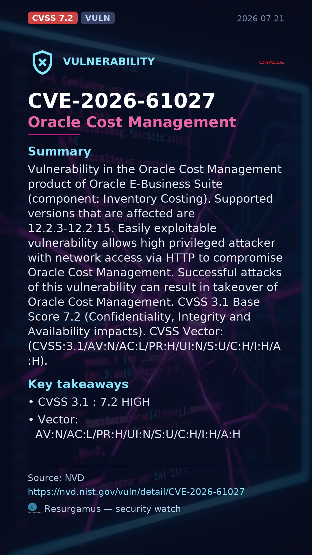 CVE-2026-61027 Oracle Cost Management Vulnerability