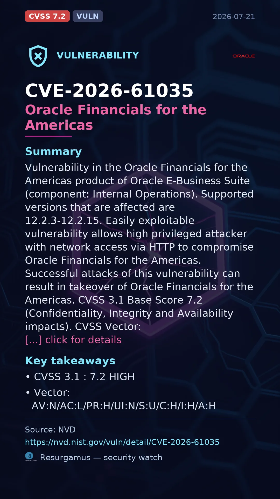 CVE-2026-61035 Oracle Financials for the Americas Vulnerability