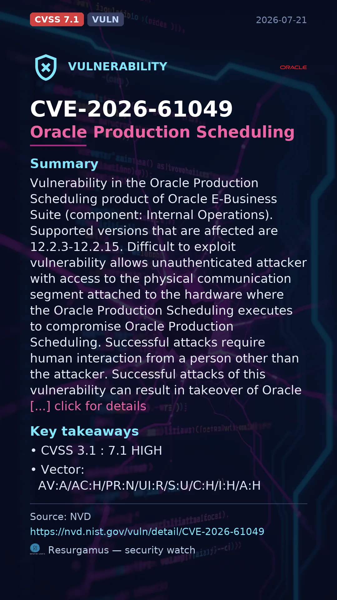 CVE-2026-61049 Oracle Production Scheduling Vulnerability