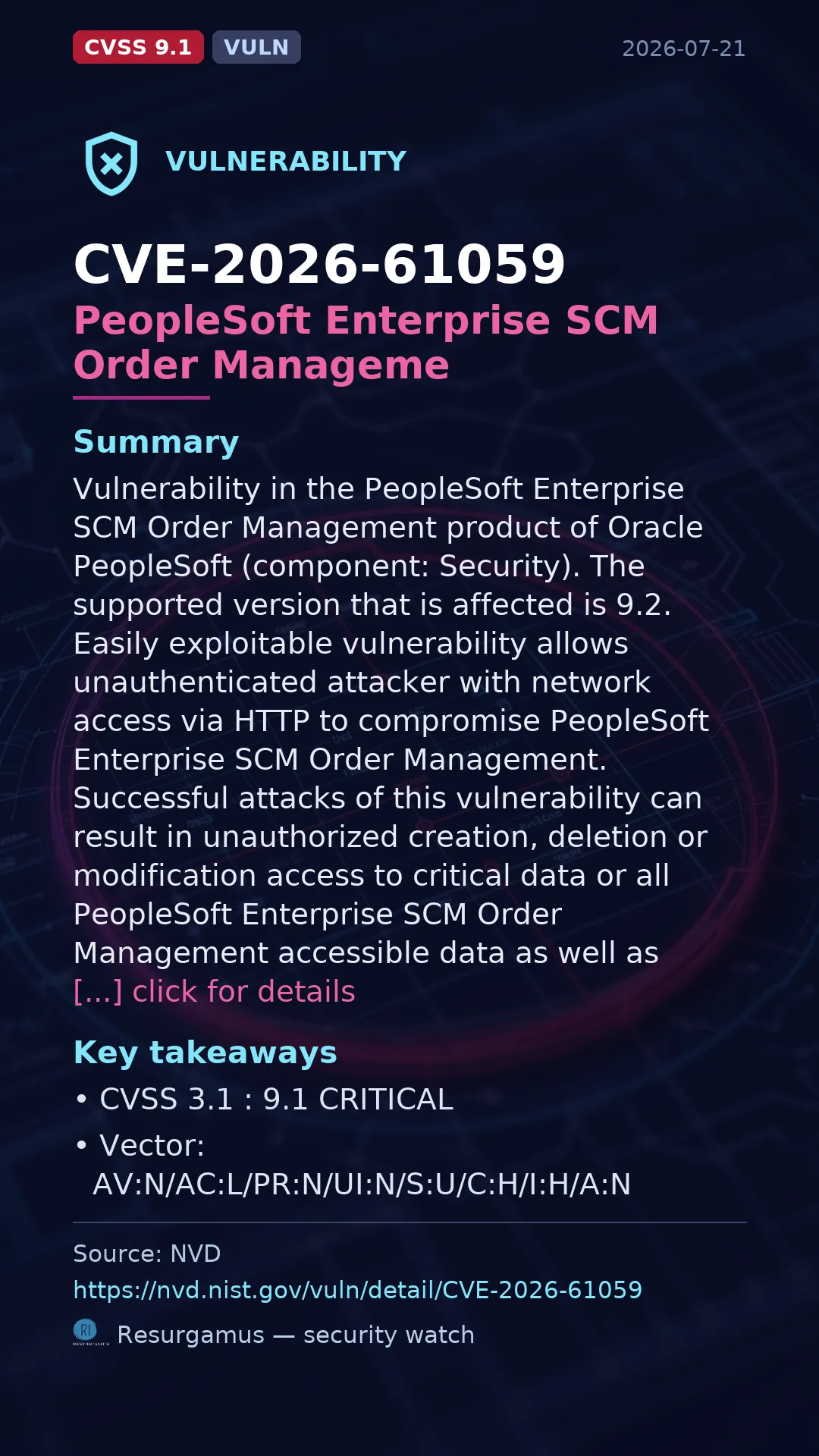 CVE-2026-61059 PeopleSoft Enterprise SCM Order Manageme Vulnerability