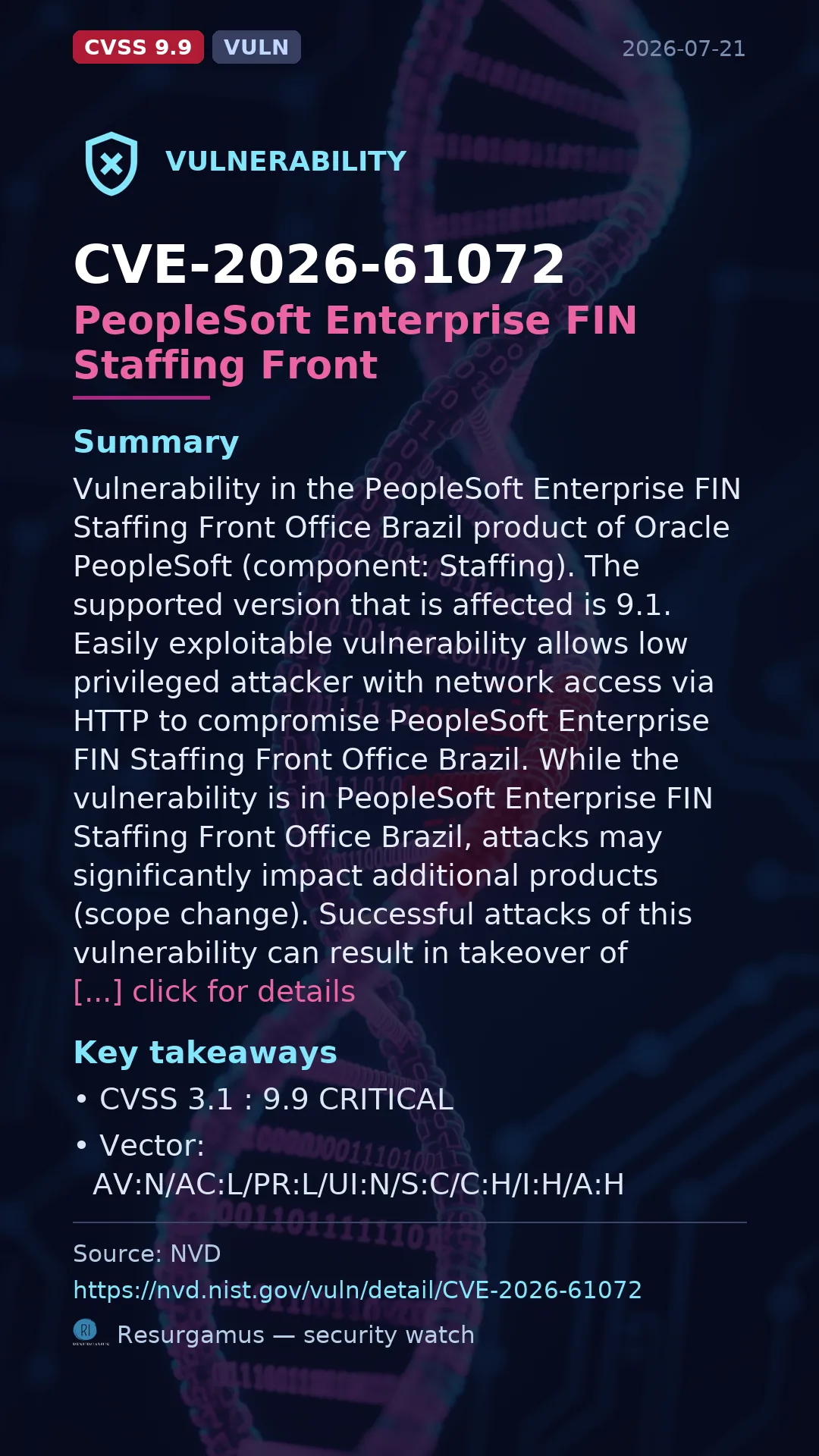 CVE-2026-61072 PeopleSoft Enterprise FIN Staffing Front Vulnerability