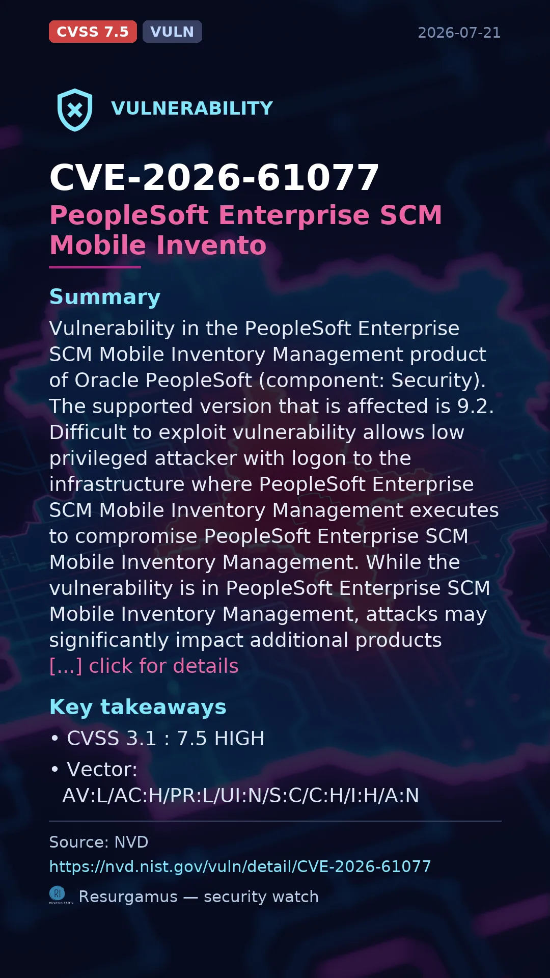 CVE-2026-61077 PeopleSoft Enterprise SCM Mobile Invento Vulnerability