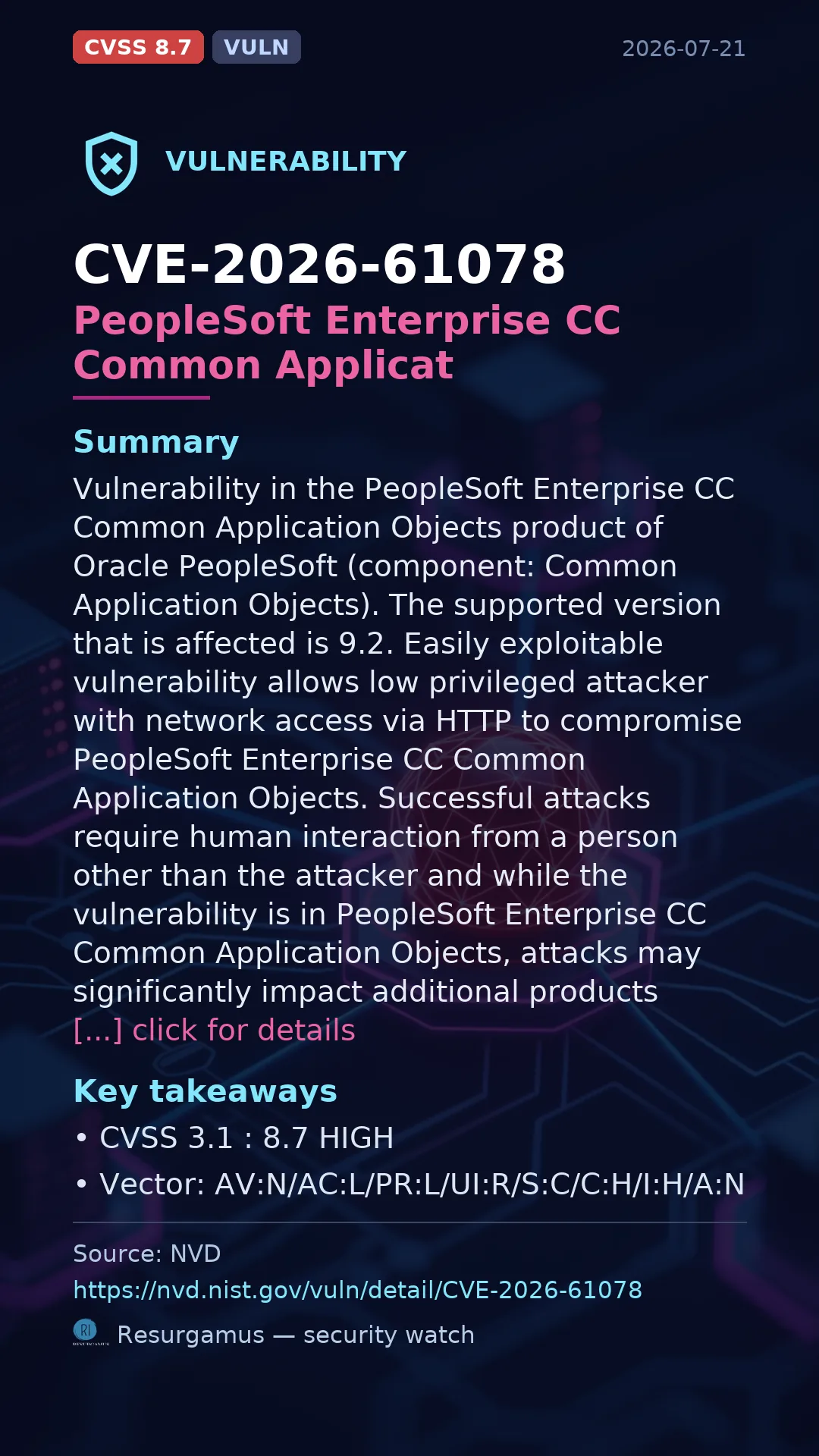 CVE-2026-61078 PeopleSoft Enterprise CC Common Applicat Vulnerability